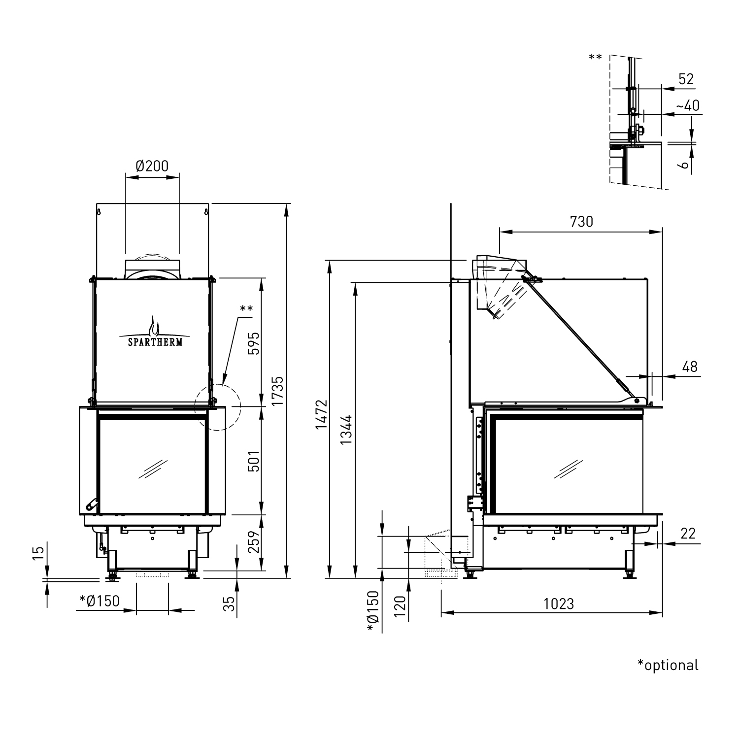 Spartherm Premium Arte U-70h-4S Kamineinsatz RRA Ø 200 mm