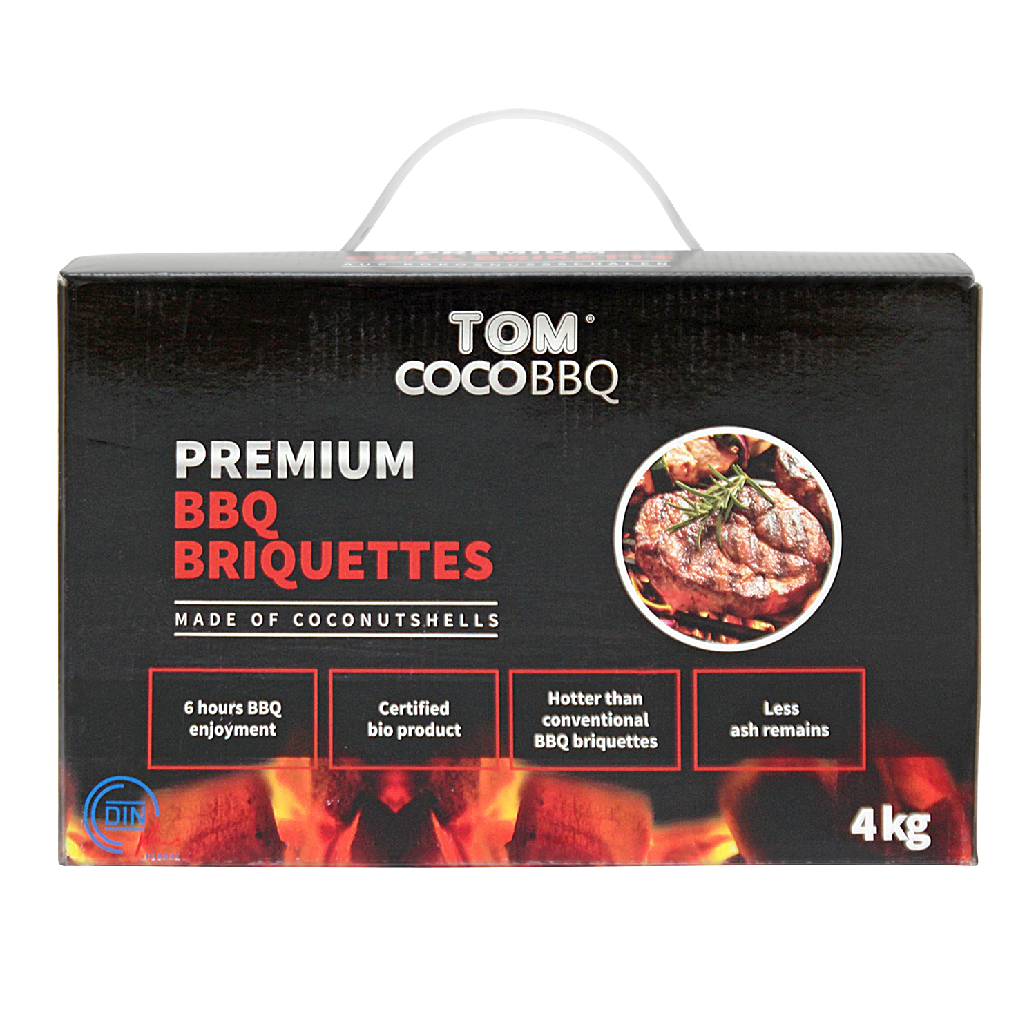 TOM COCO Grill-Kokoskohle Briketts, Quader, 2 x 4 kg (8 kg)