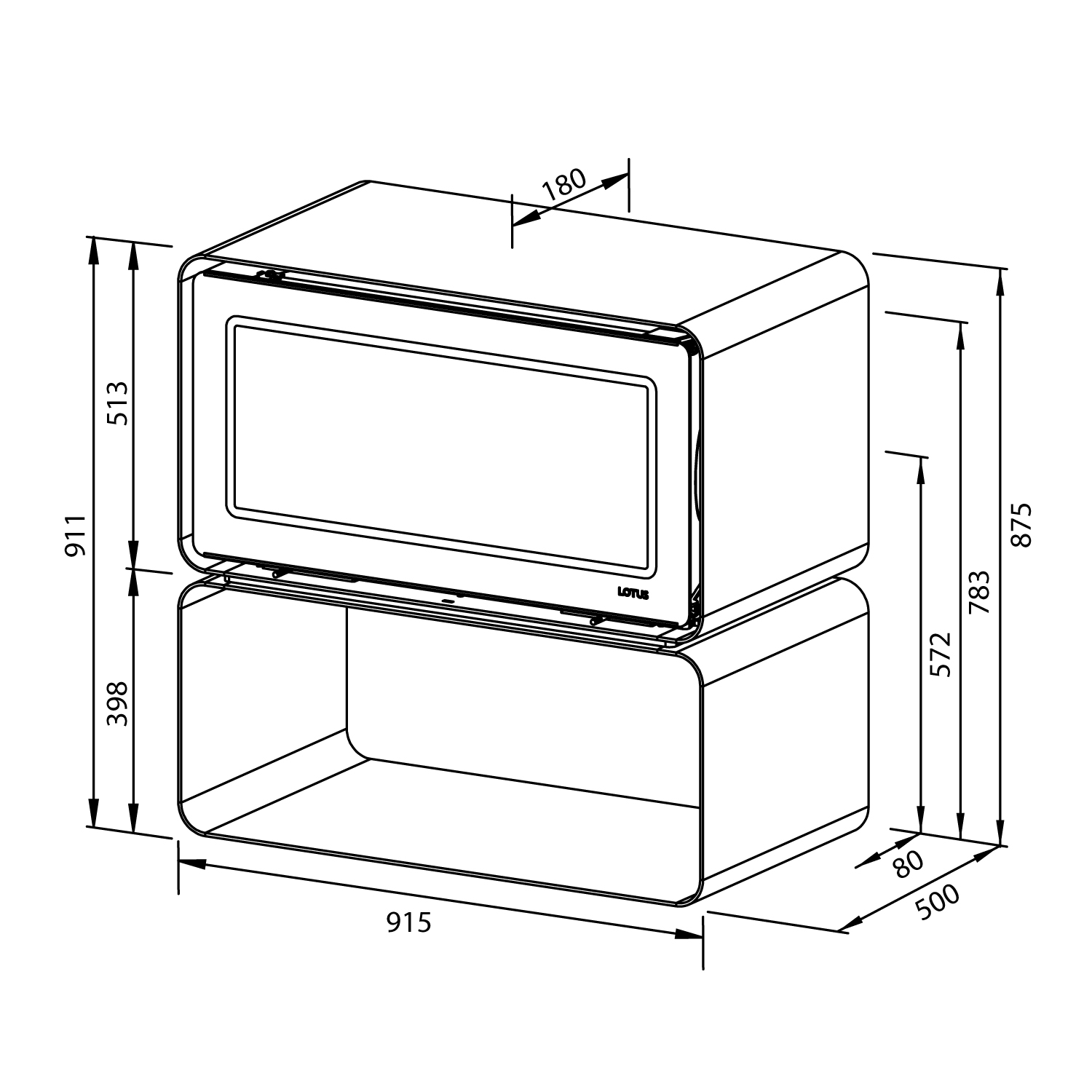 Lotus Living Cube Kaminofen Phantom Grey, Rauchabgang hinten