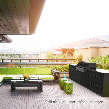 Moderne Outdoor-Küche auf einer Terrasse, Grill nicht enthalten