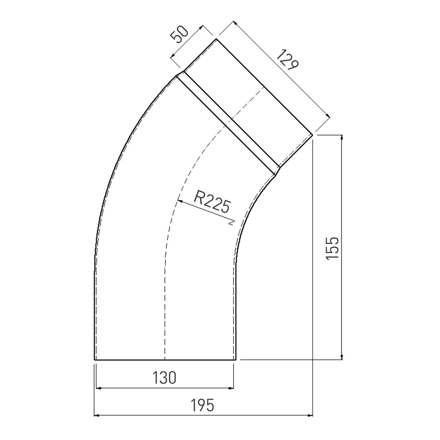 Raik Rauchrohrbogen / Ofenrohrbogen Emaille 130mm - 45° Bogen glatt Schwarz