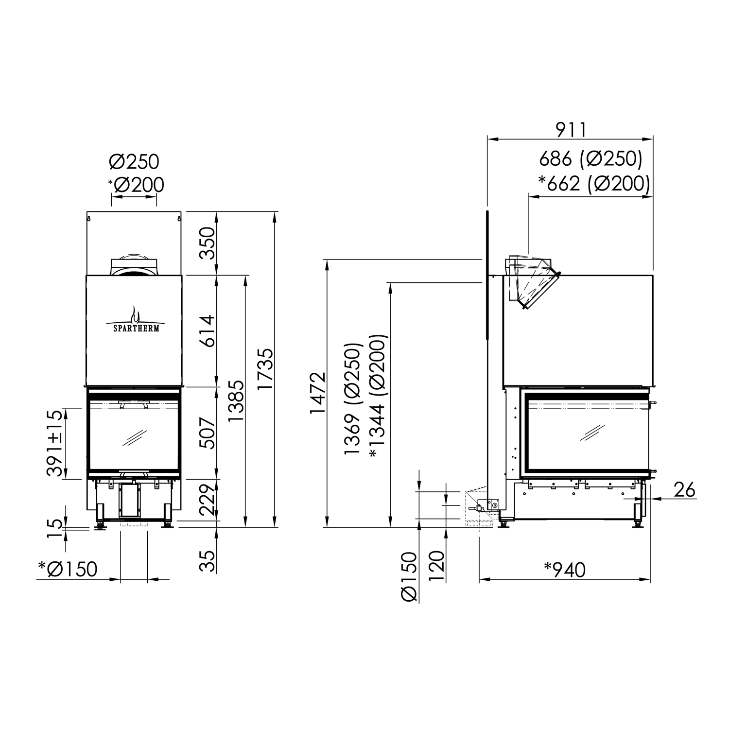 Spartherm Arte U-70h-4S Kamineinsatz RRA Ø 200 mm