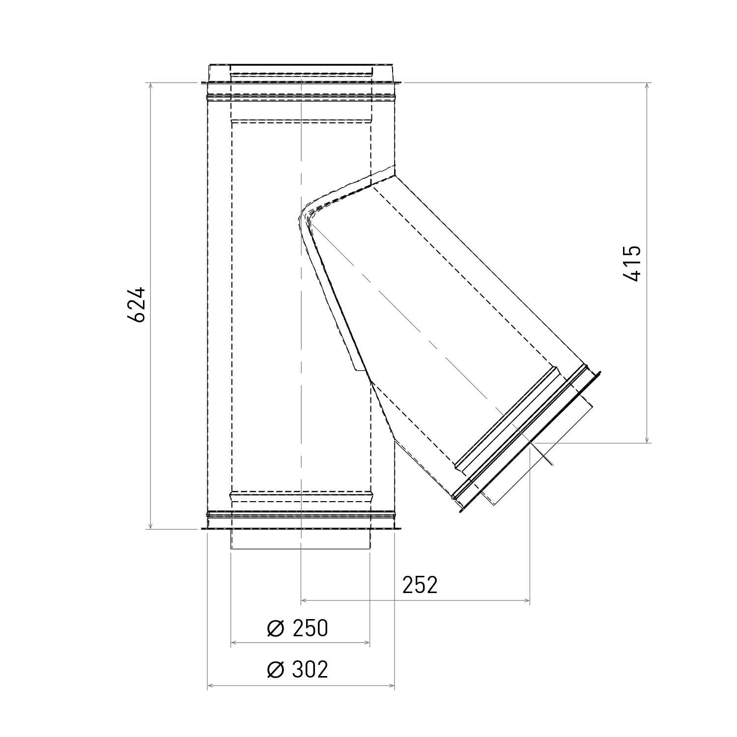 Opsinox Edelstahlschornstein 250mm T-Stück 45°