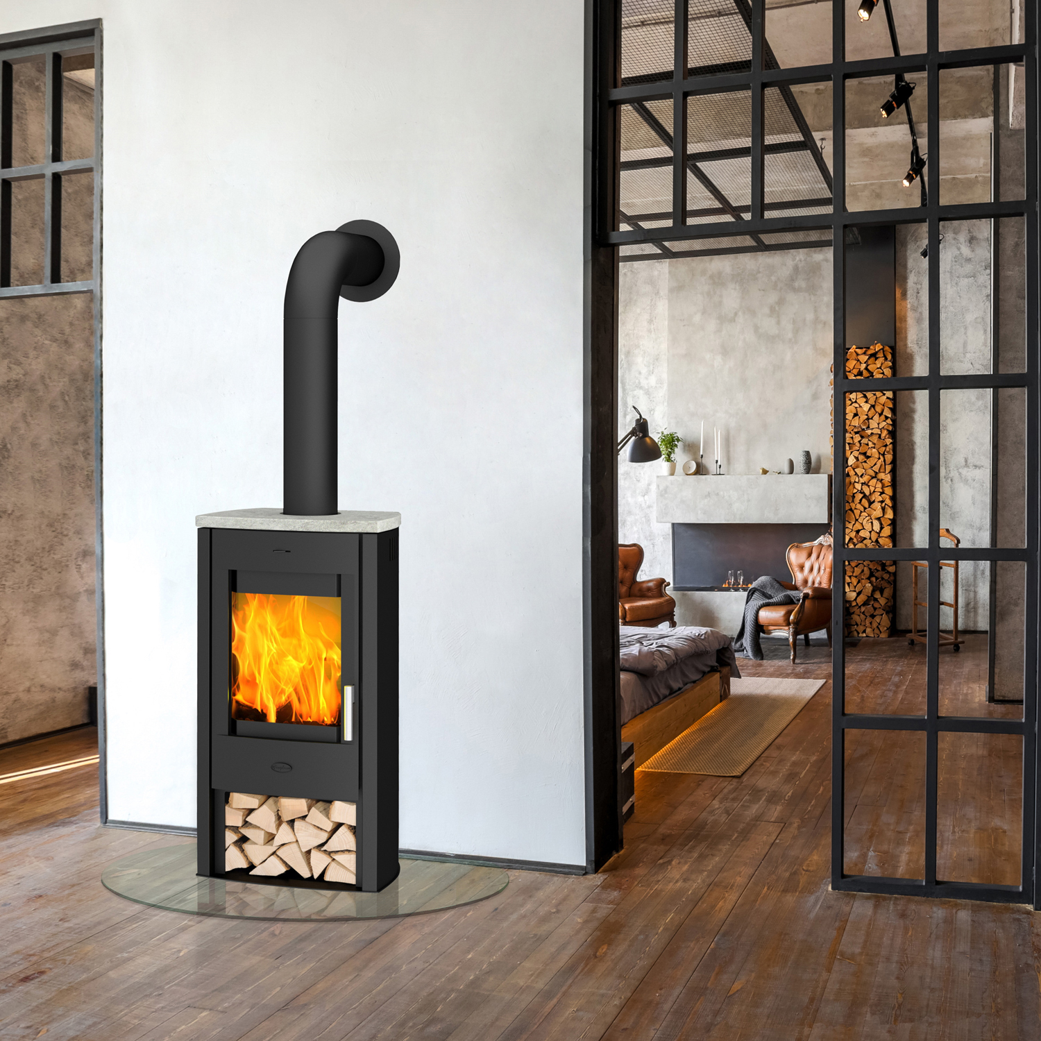 Fireplace Tuvalu Kaminofen Stahl Schwarz | Topplatte Speckstein