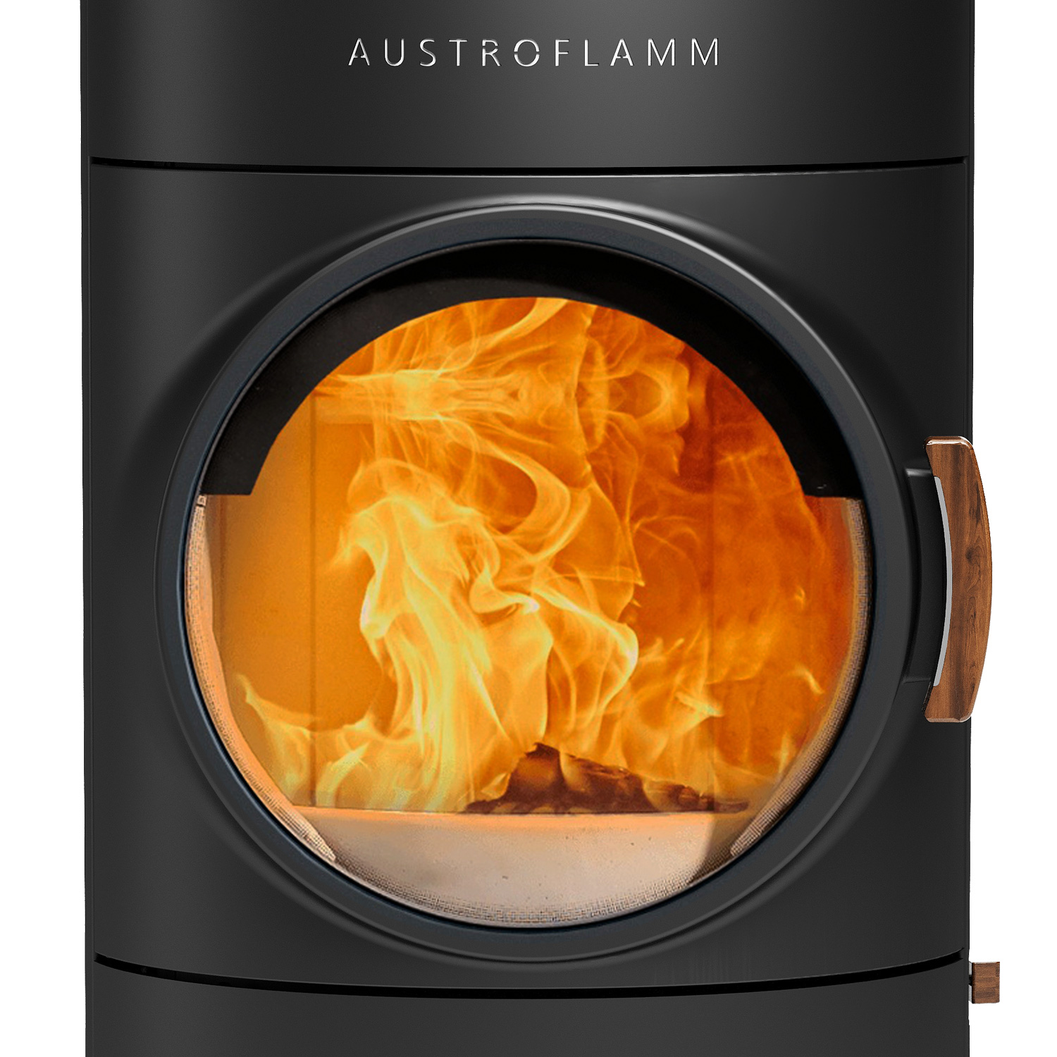 Austroflamm Clou compact Cook Kaminofen Stahl Schwarz RR hinten + 1 m³ Kaminholz gratis