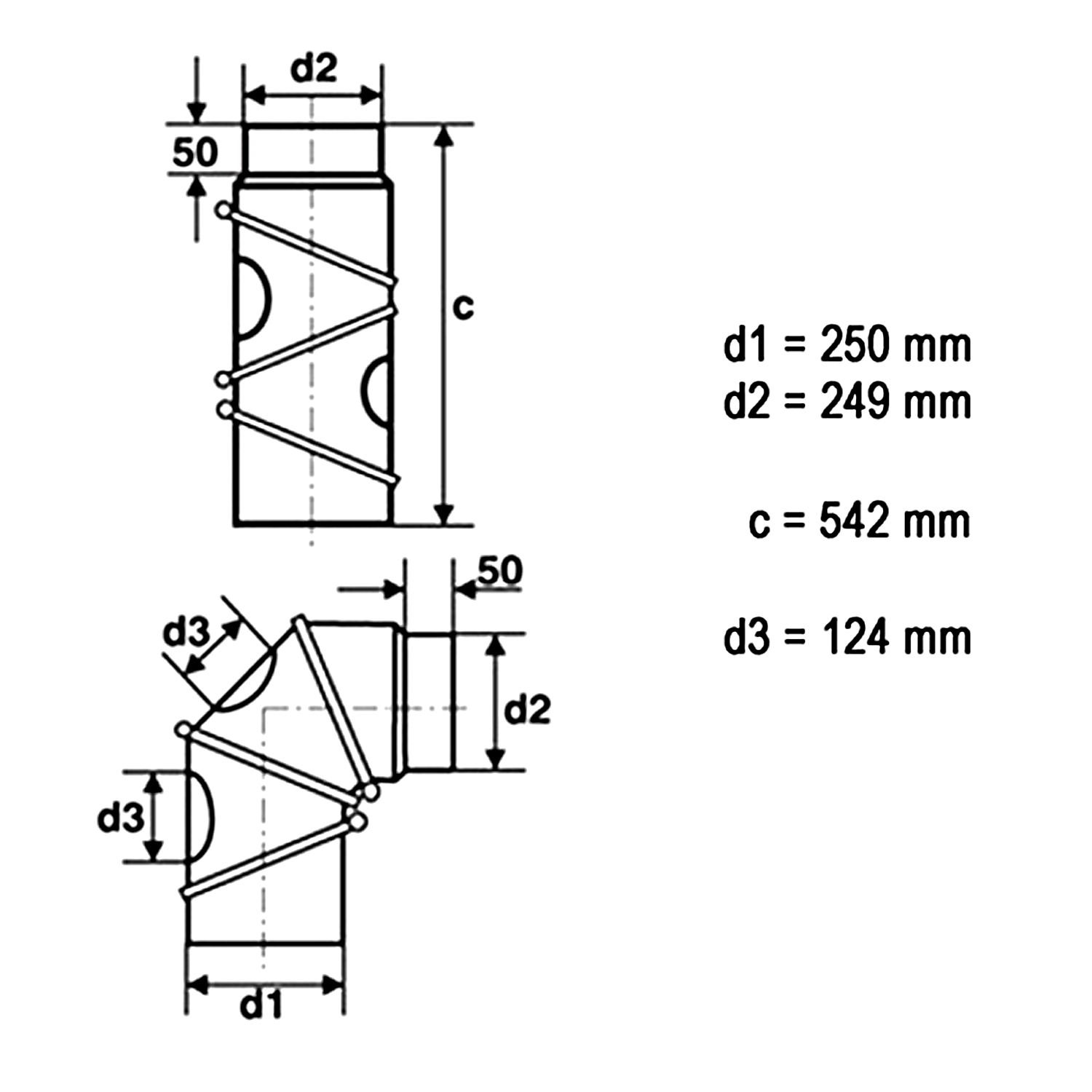 Raik Rauchrohrbogen / Ofenrohr 250mm - Multibogen schwarz