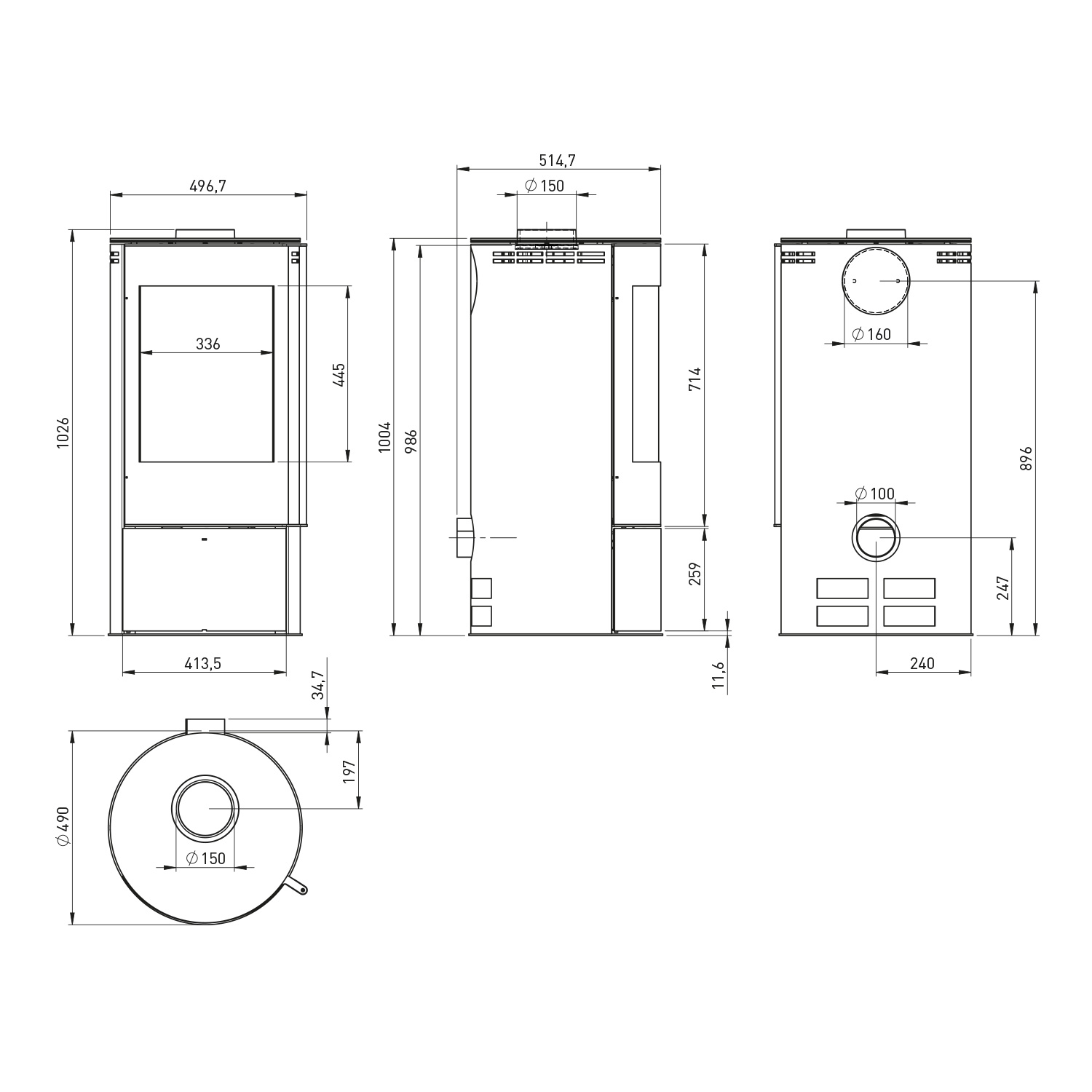 Fireplace Elite Angerona Kaminofen Stahl Schwarz mit Abdeckplatte Glas + 1 m³ Kaminholz gratis