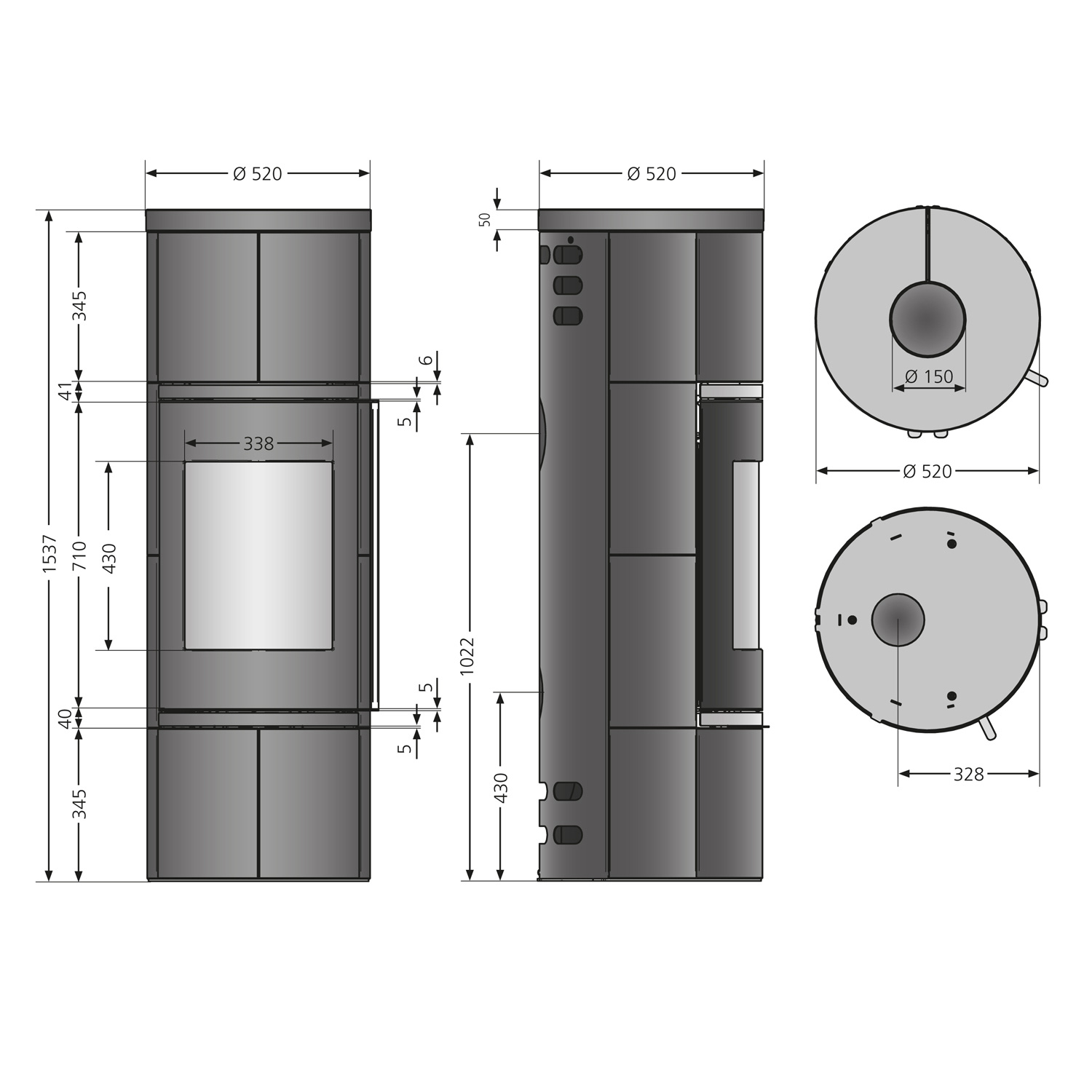 Oranier Arkona W+ 2.0 Kaminofen Stahl Schwarz / Keramik Anthrazit, gebürstet