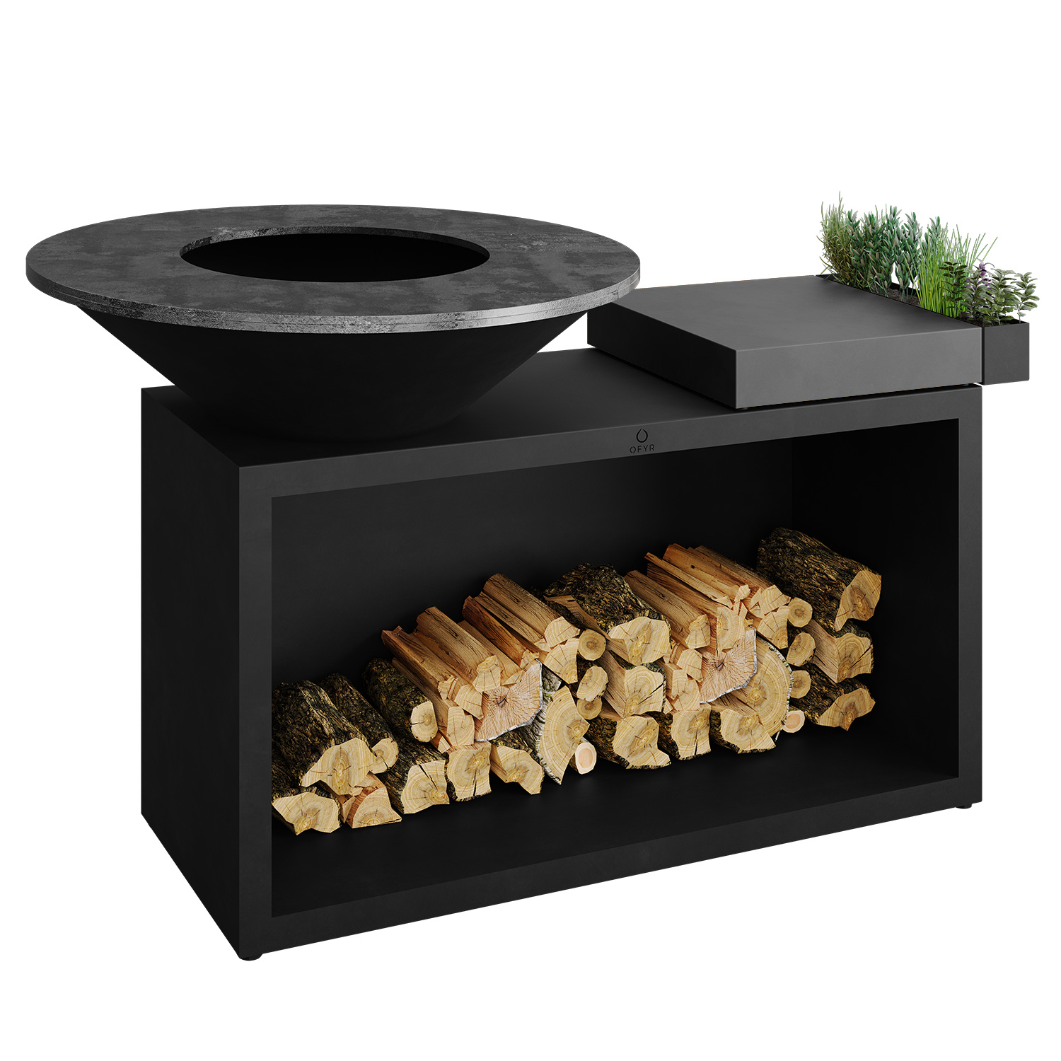 OFYR Island Black 85 Grill & Feuerstelle mit Arbeitsplatte Keramik