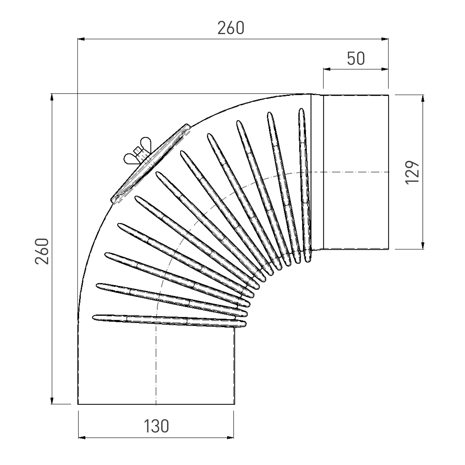 Raik Rauchrohrbogen / Ofenrohrbogen Emaille 130mm - 90° Bogen gerippt Schwarz mit Reinigungsöffnung