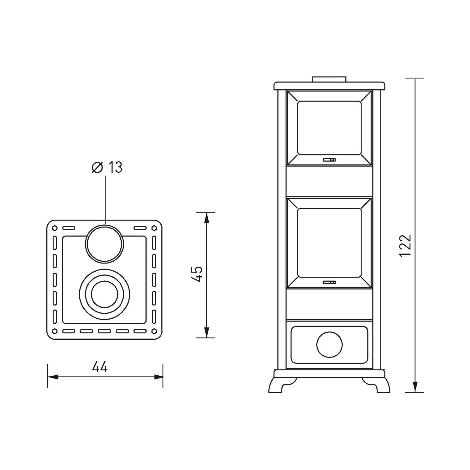 EK63 Decor C Kaminofen Keramik Leder Rauchrohr oben