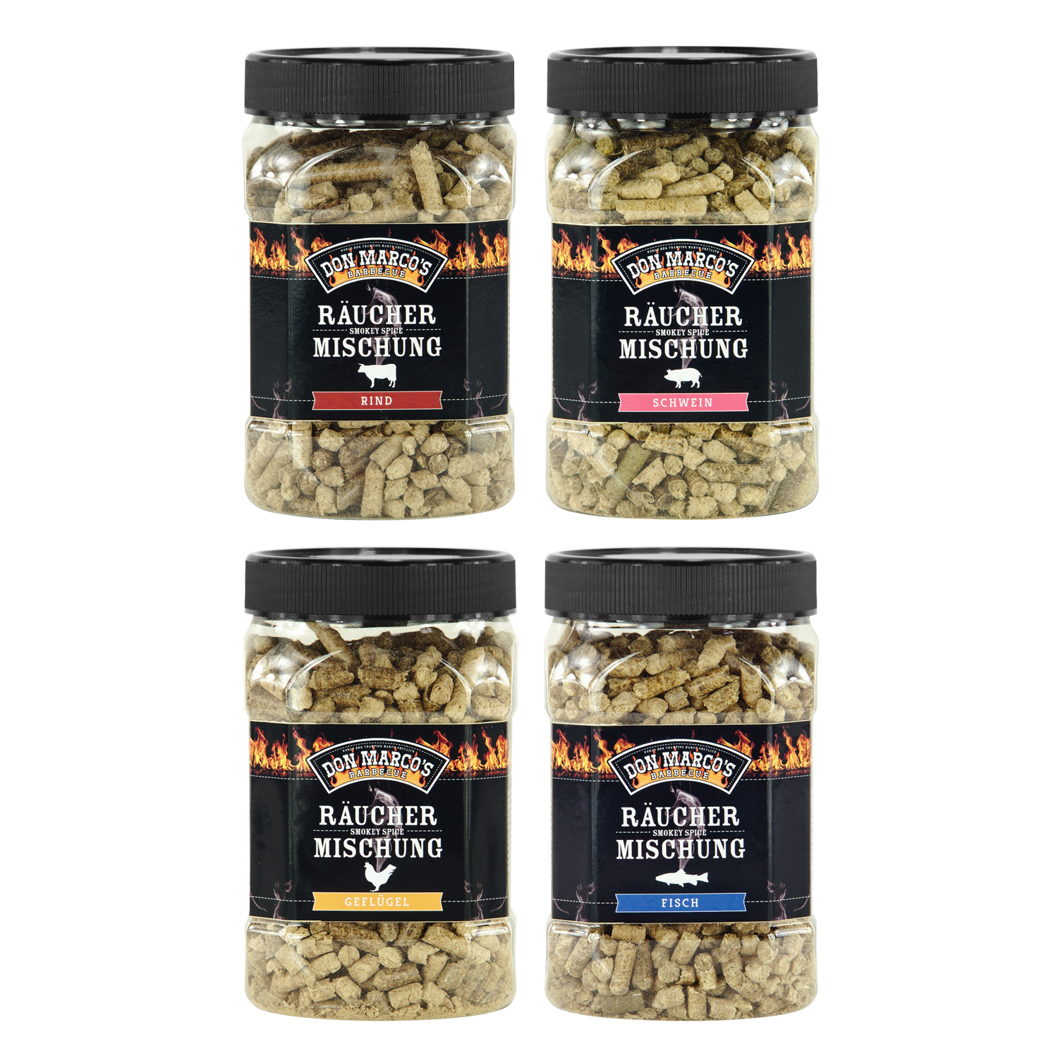 Don Marco´s Räucherpellets 4er-Set: Für Rind, Schwein, Geflügel und Fisch