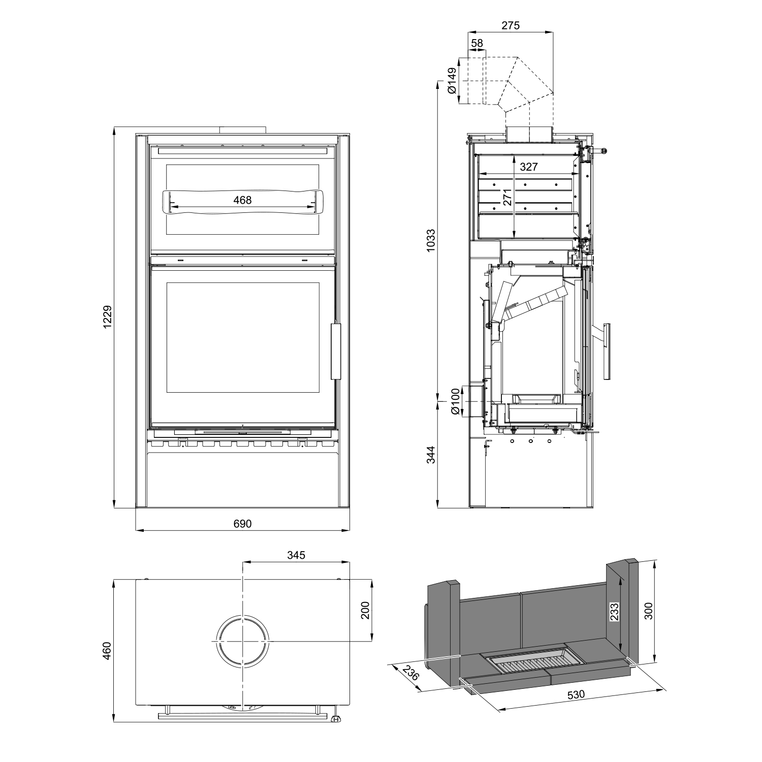 Haas+Sohn London-II easy Back Kaminofen Perlanthrazit / Stahl