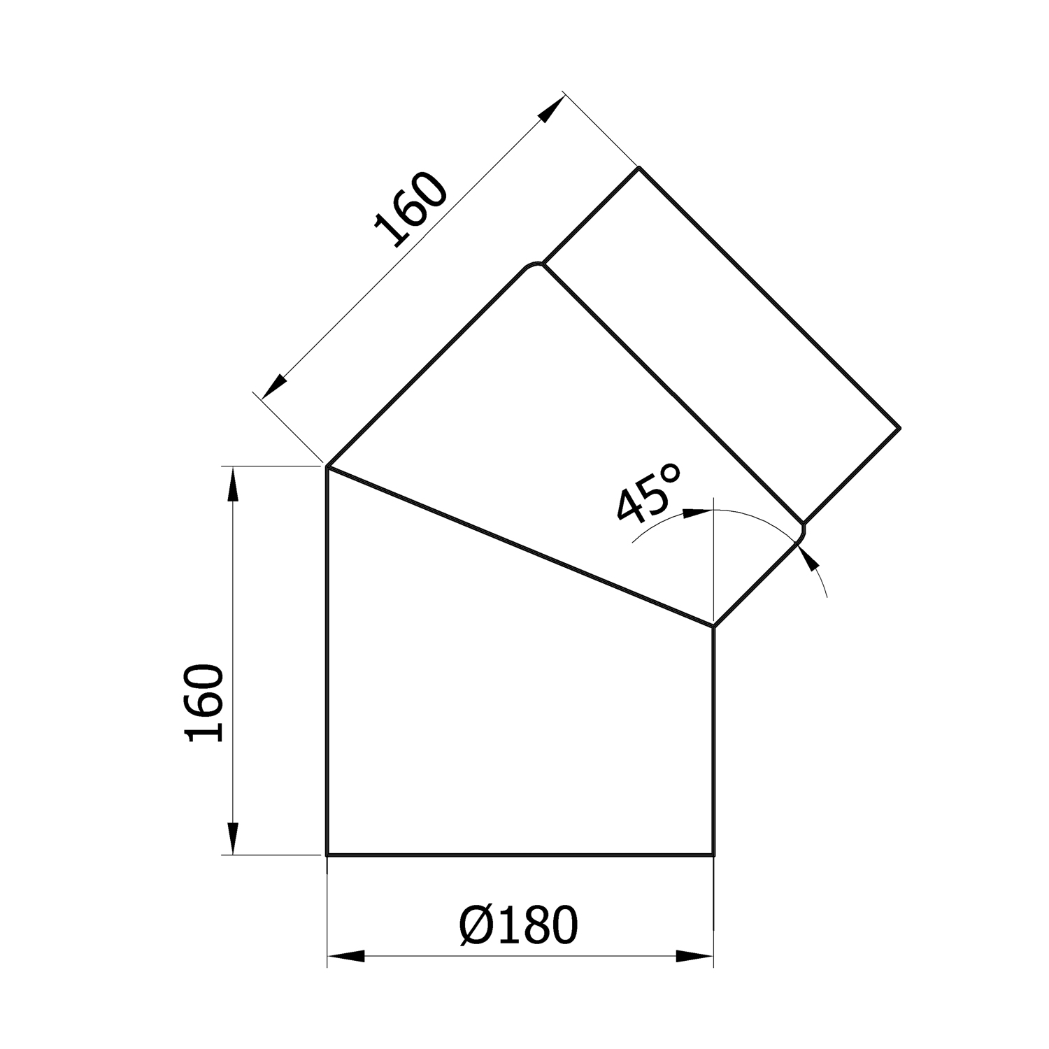 Raik Rauchrohrbogen / Ofenrohr 180mm - 45° schwarz