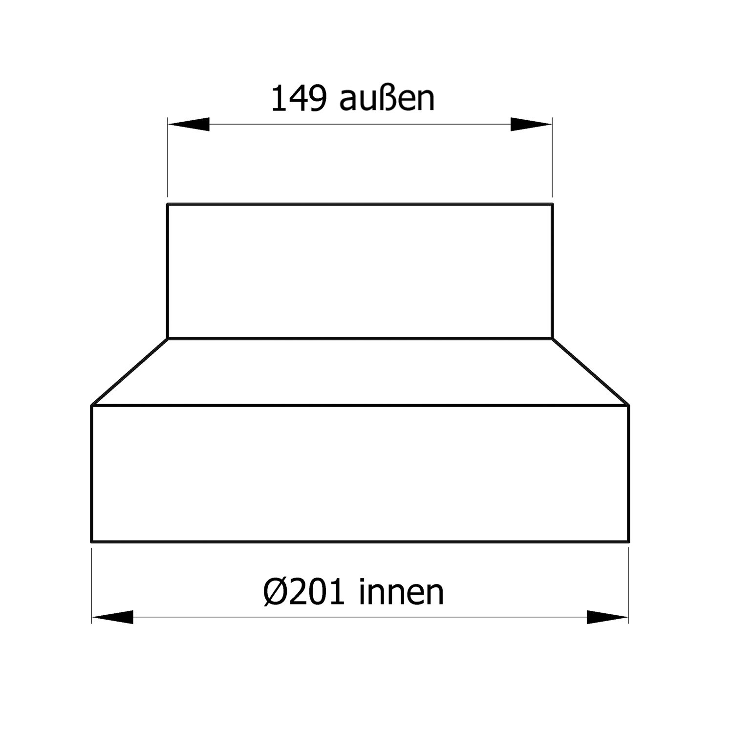 Raik Rauchrohr / Ofenrohr Reduzierung 200mm - 150mm schwarz