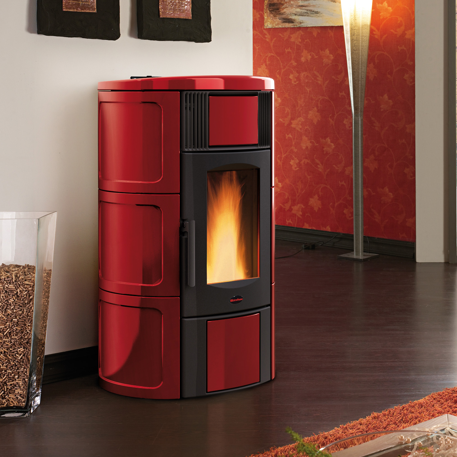 Extraflame Iside Idro H15 Wasserführender Pelletofen Majolika Bordeaux