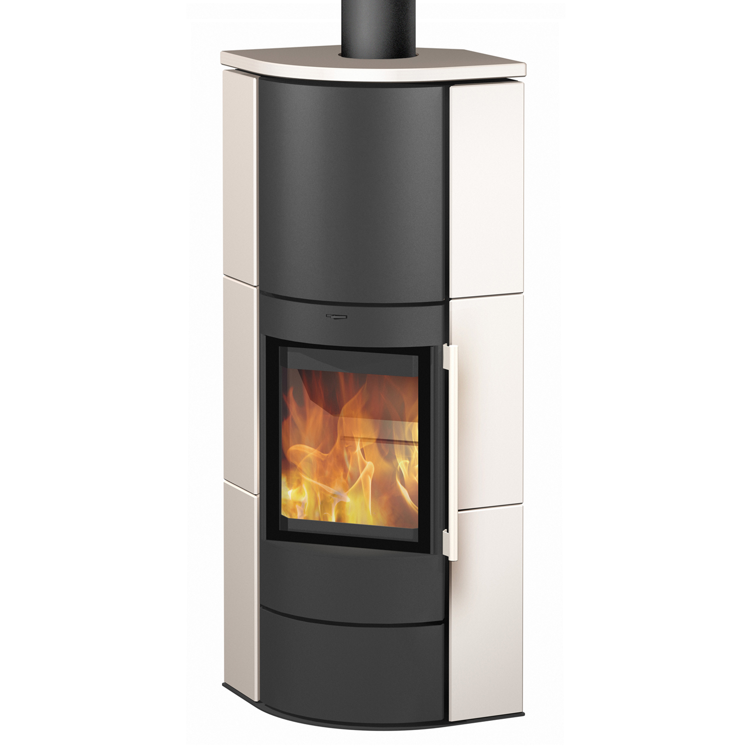 Fireplace Adelaide Eckkaminofen Stahl Schwarz | Keramik Mattweiß