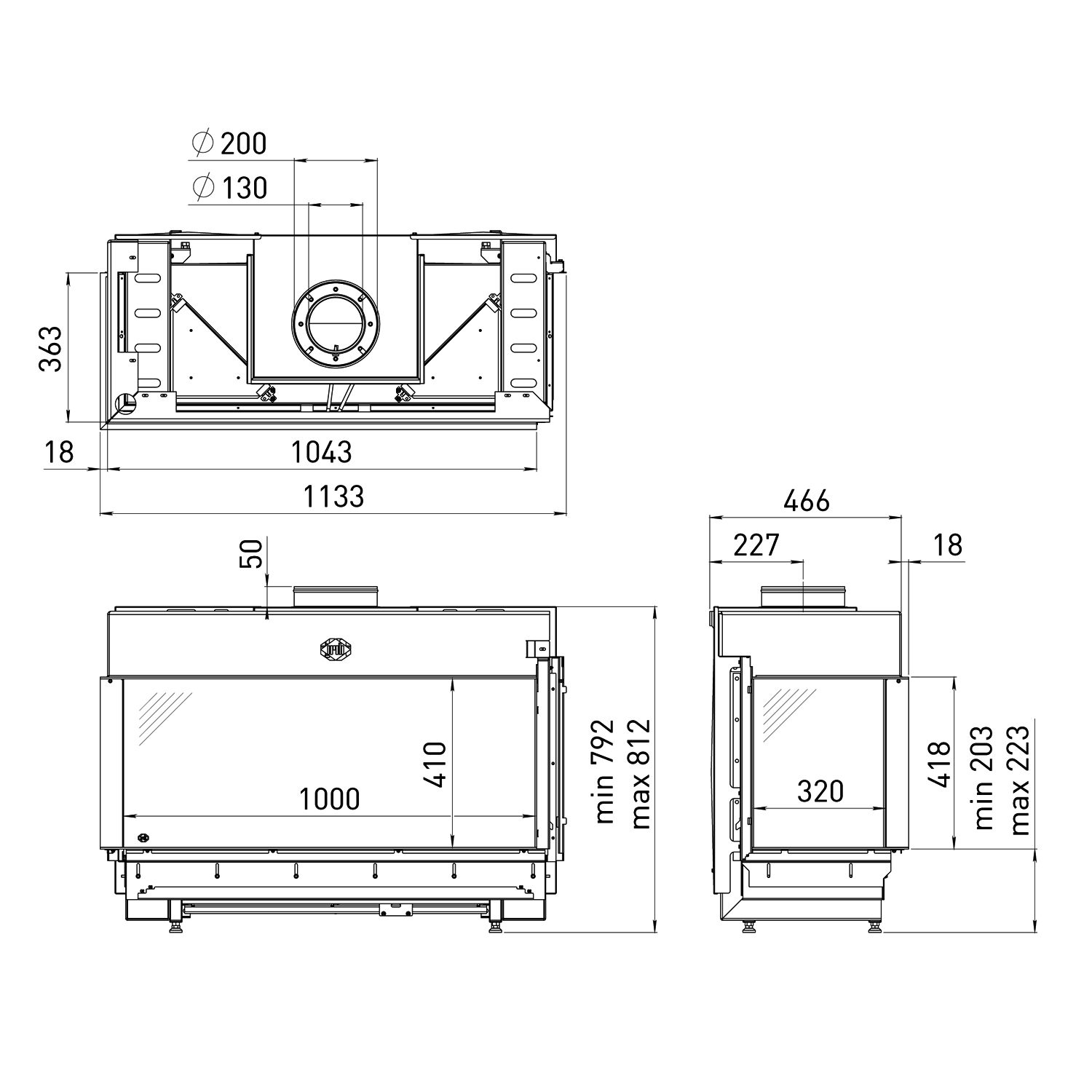 Spartherm DRU Metro 100XT/2-41 RCH Gas-Kamineinsatz G31 / Links / Ceraglas