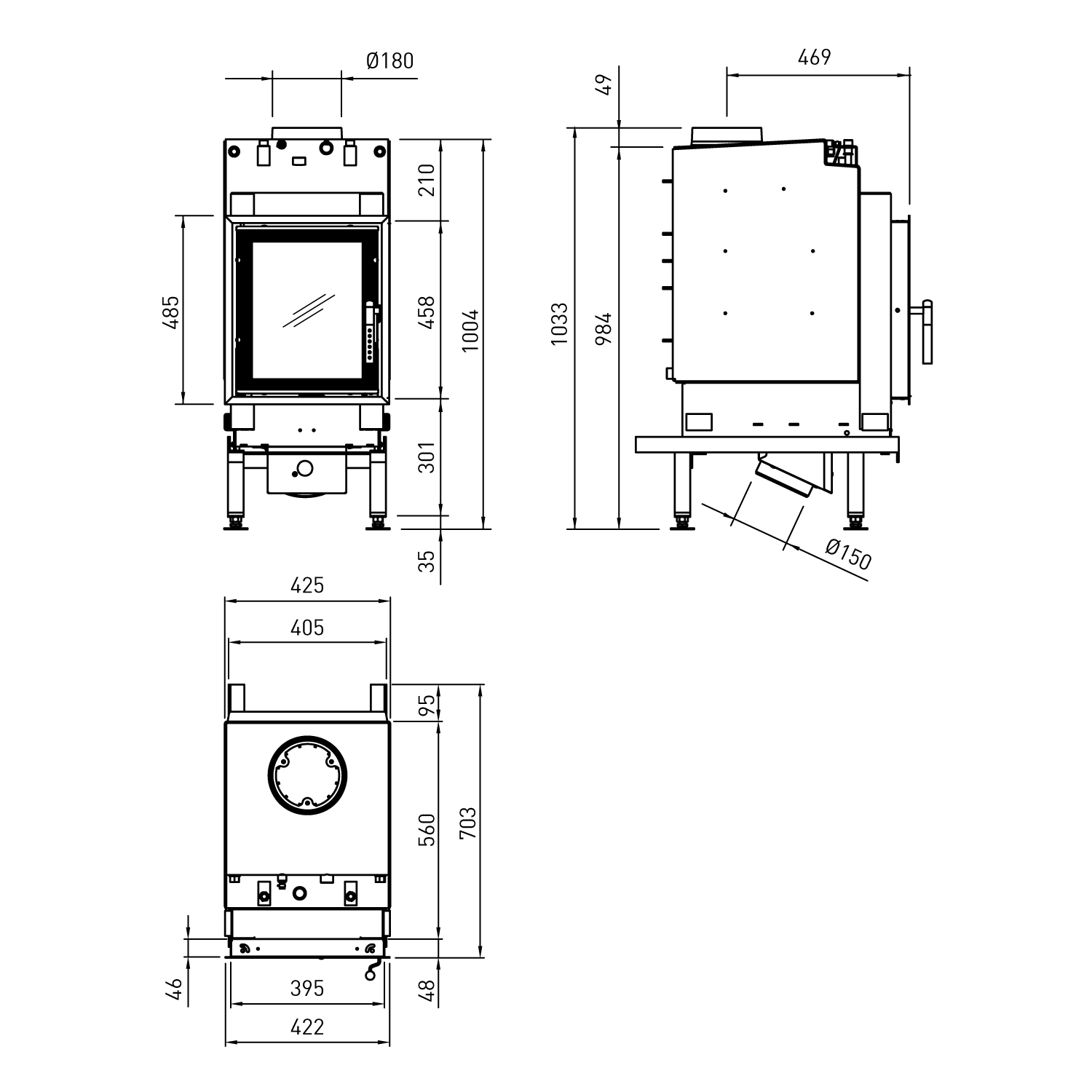 Spartherm Renova A H2O Wasserführender Kamineinsatz 45 cm links