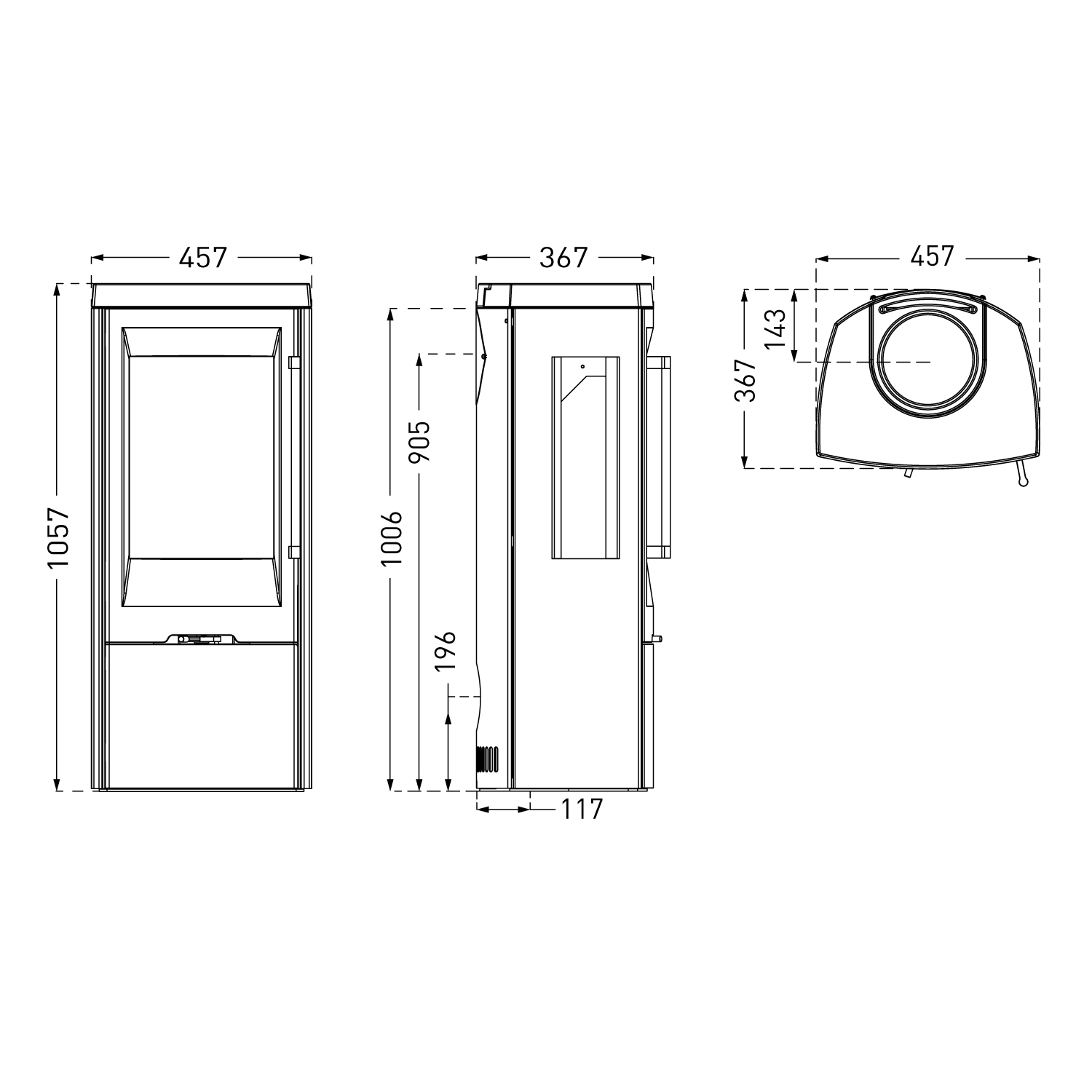 TermaTech TT30GS Kaminofen Stahl Schwarz/Speckstein, 3-seitige Verglasung, Rauchrohr hinten