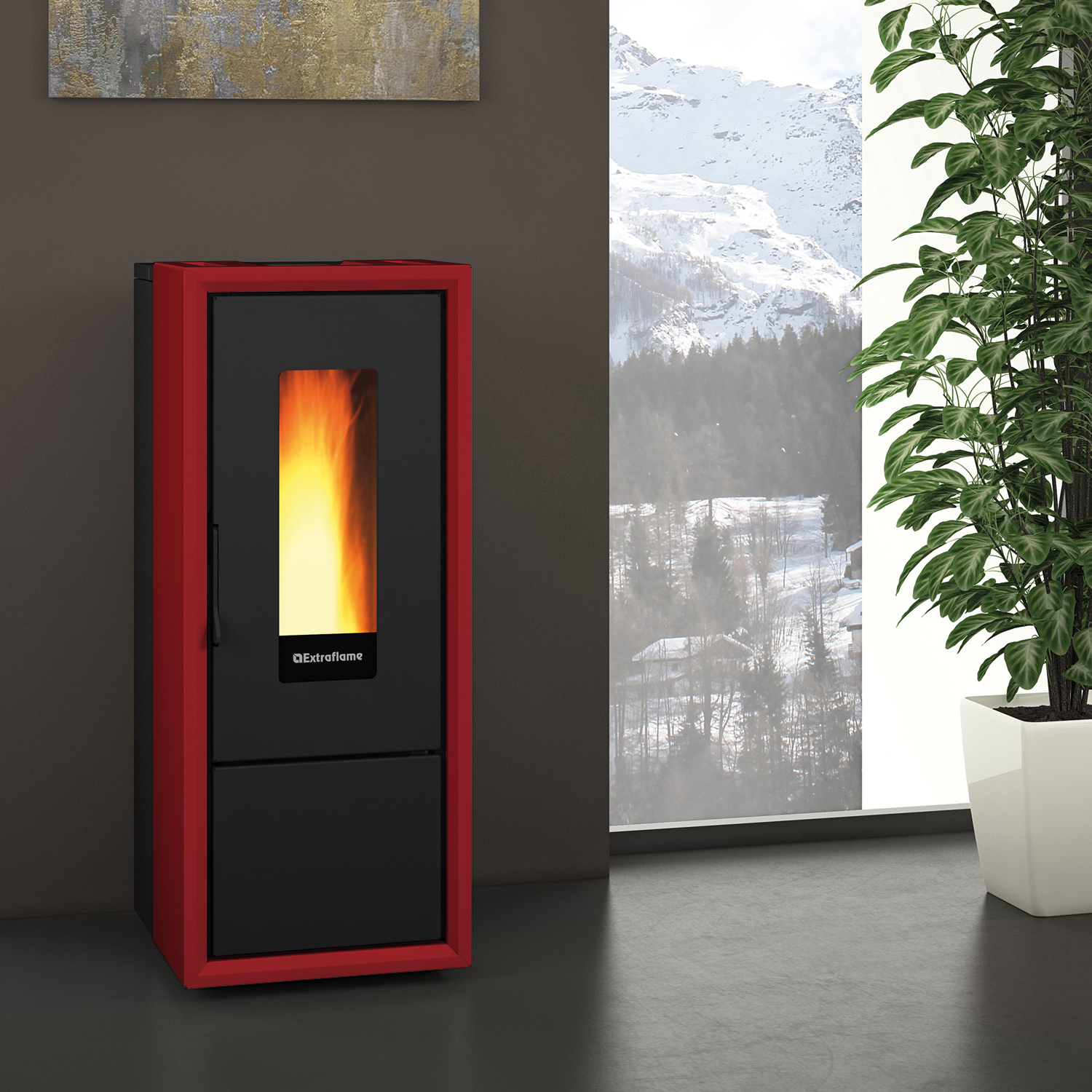 Extraflame Evolution Line Ella Pelletofen Bordeaux + 450 kg Pellets gratis