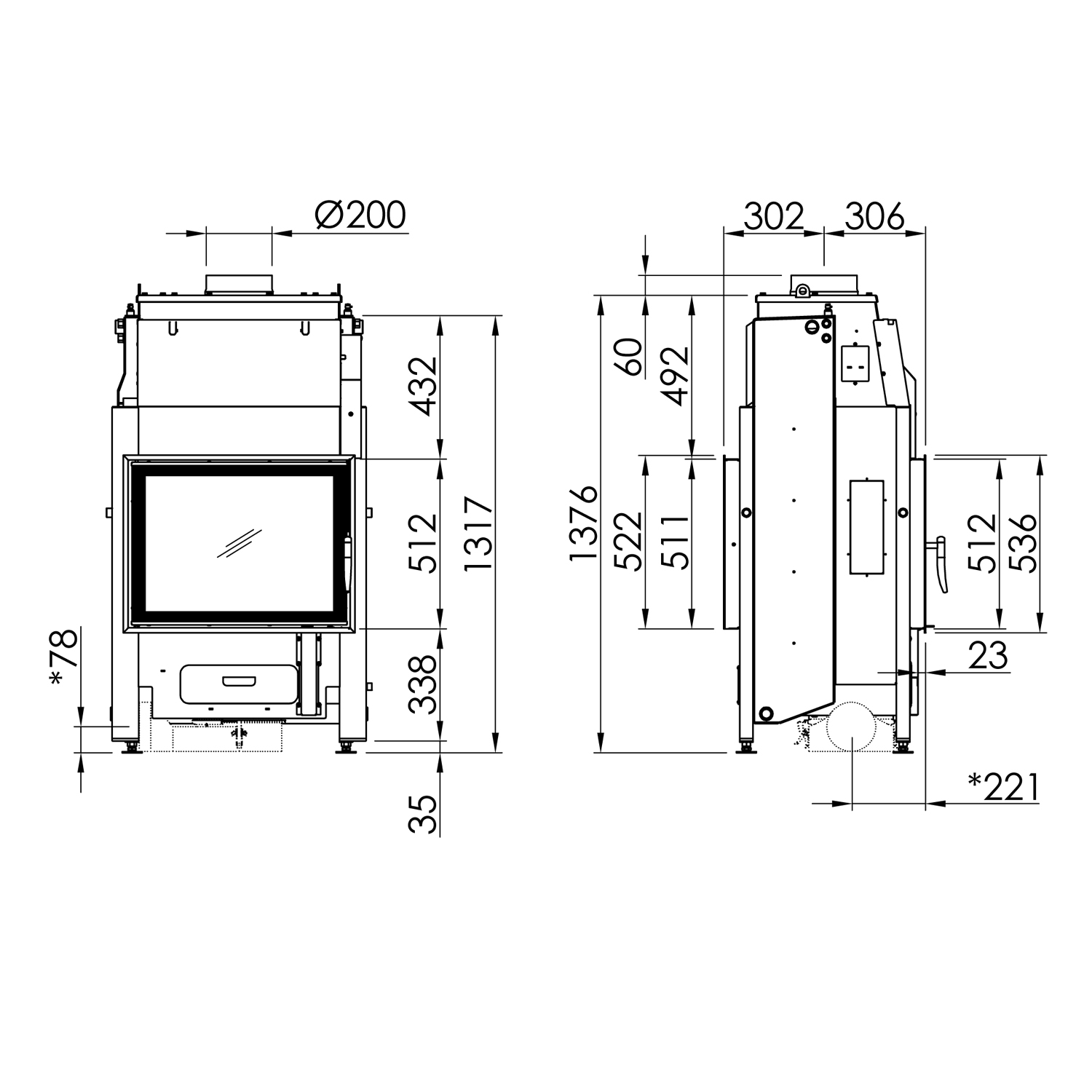 Spartherm Varia FD H2O 10 kW wasserführender Kamineinsatz links