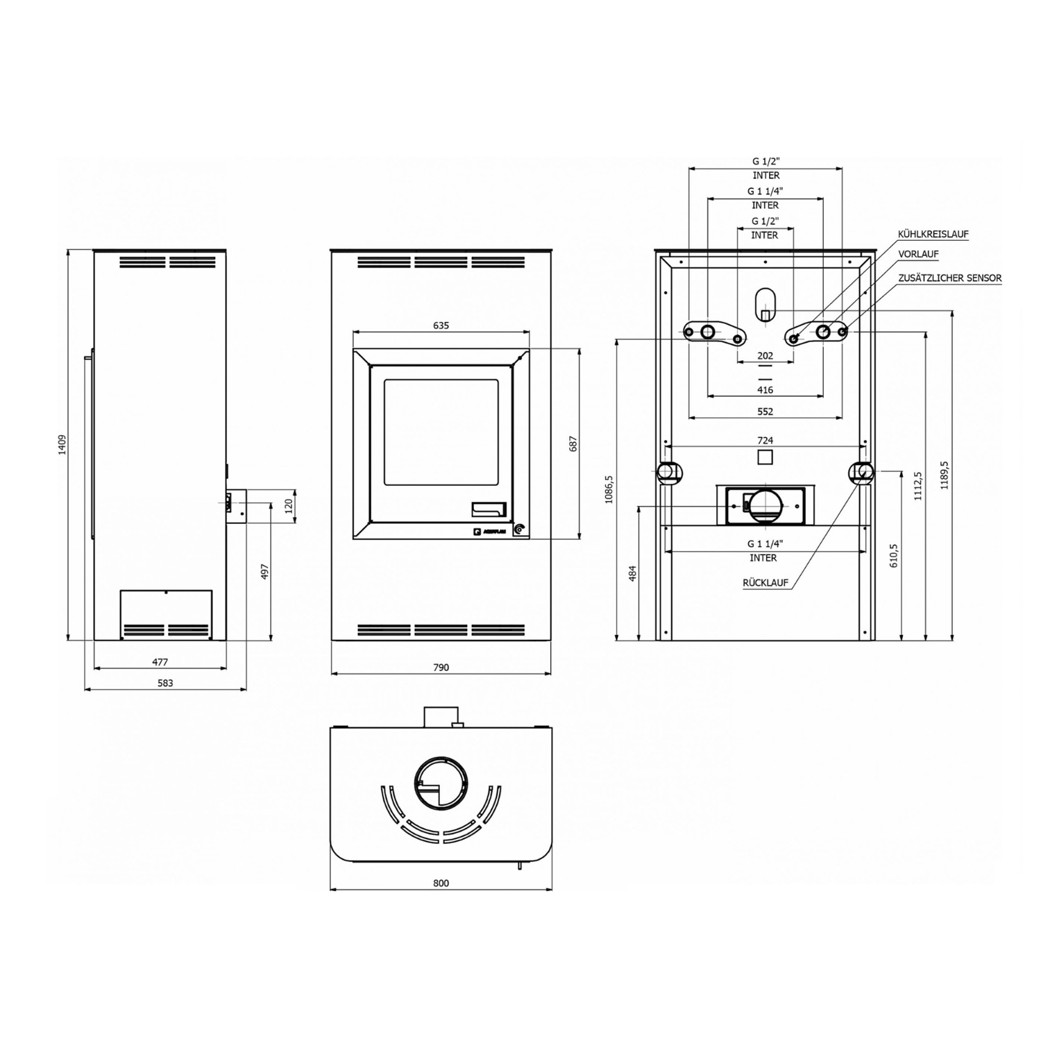 Aquaflam 17 Manual Wasserführender Kaminofen Black