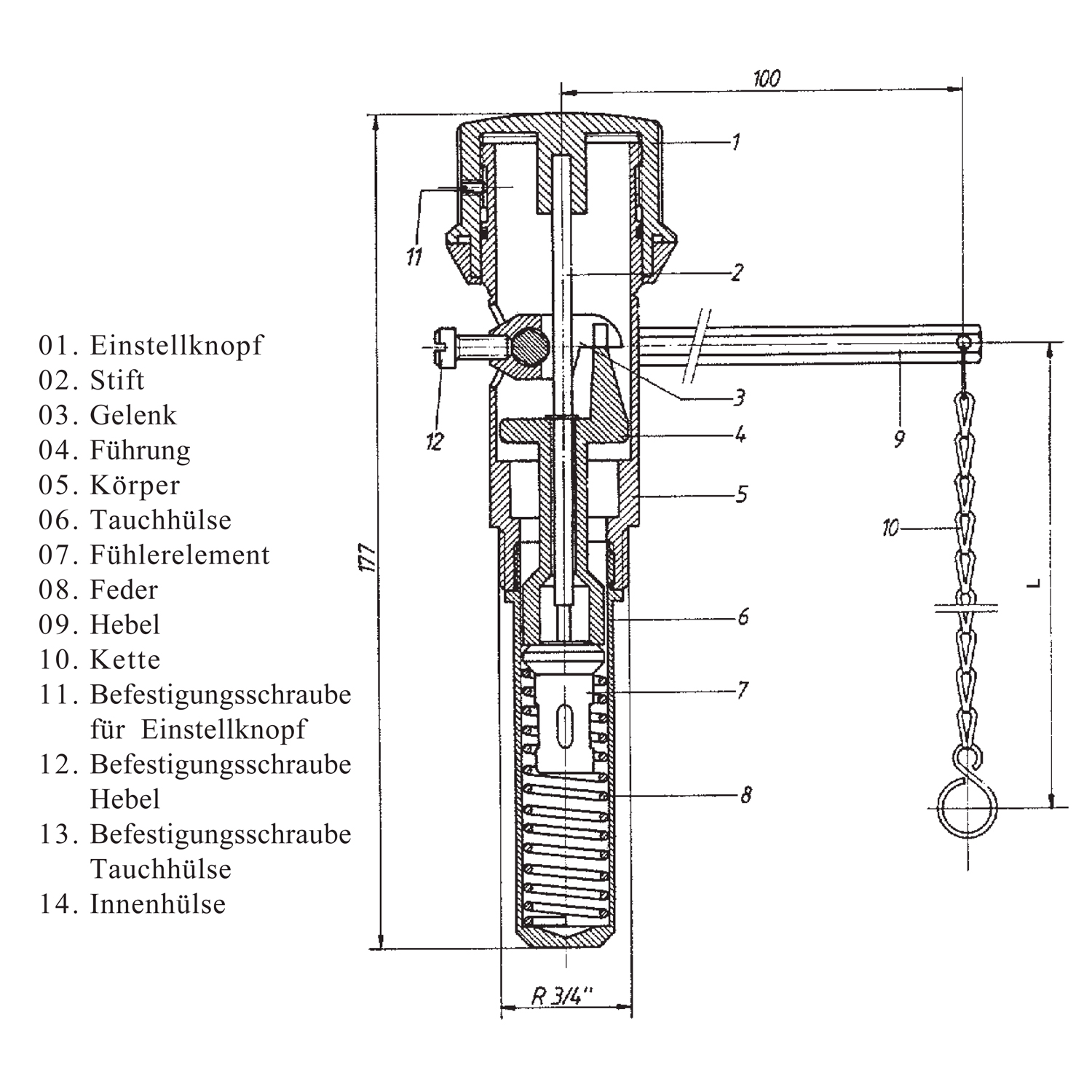 Thermostatischer Feuerungsregler RT 10S