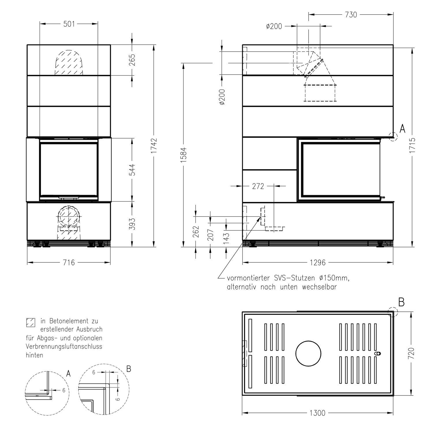 Spartherm Kaminbausatz SIM 1/3/Arte U-70h-4S Natur