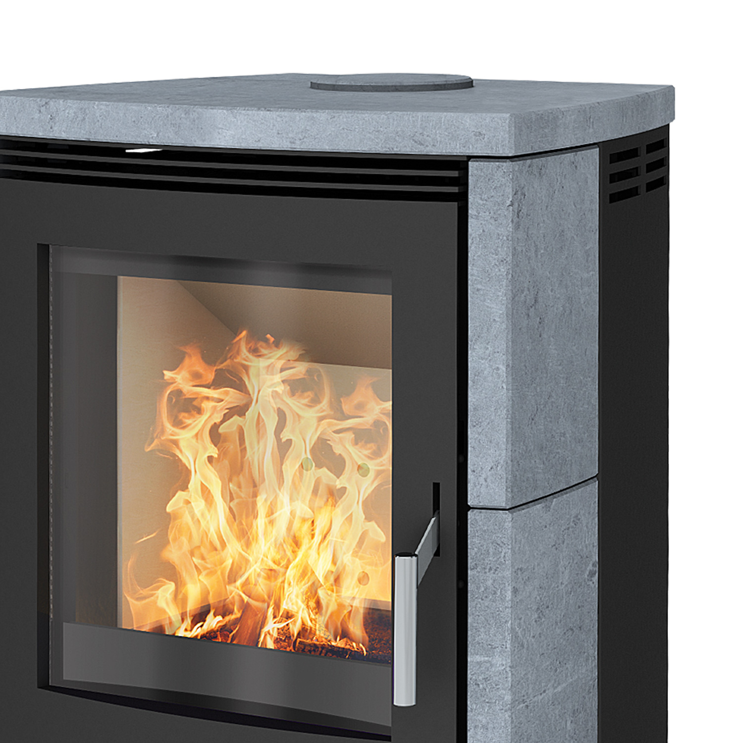 Fireplace Meltemi Dauerbrandofen Stahl Schwarz | Speckstein