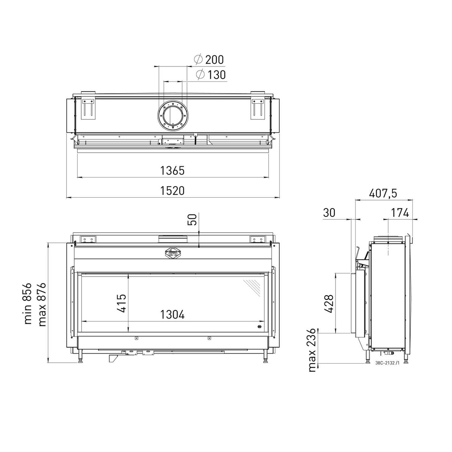 Spartherm DRU Metro 130XT-41 RCH Gas-Kamineinsatz G20 / Ceraglas