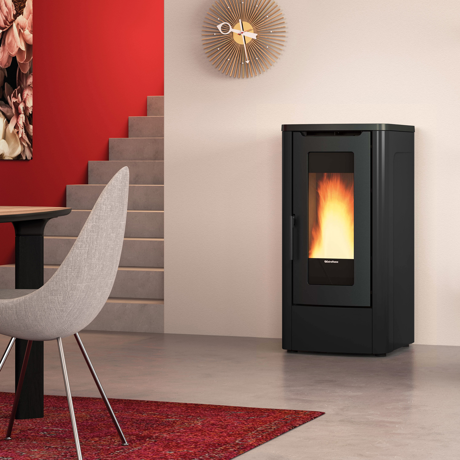 Extraflame Dahiana Plus VFS Pelletofen Stahl Schwarz + 450 kg Pellets gratis