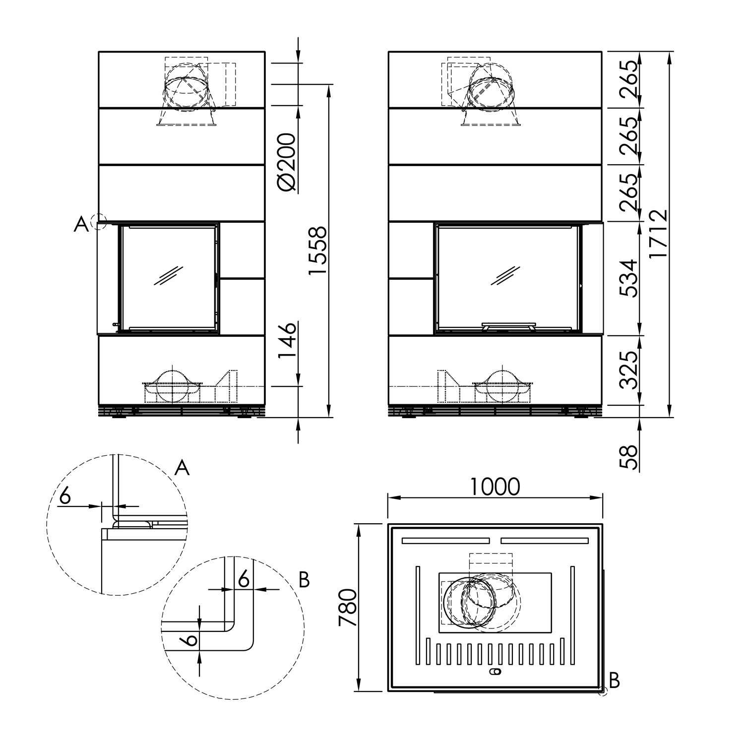 Spartherm wasserführender Kaminbausatz SIM 1/3 Varia 2Rh-4S H2O Natur