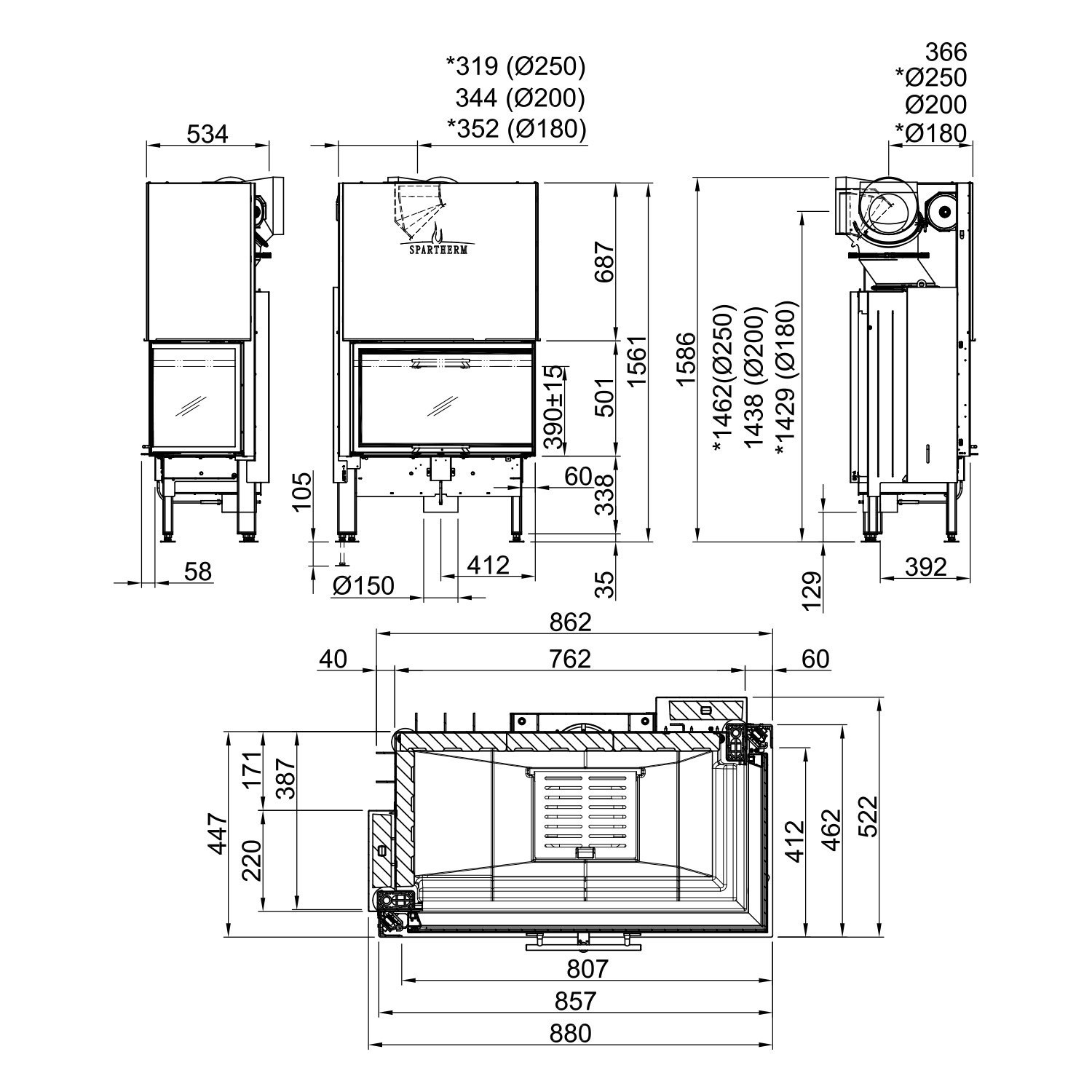 Spartherm Varia 2R-80h 2.0 Kamineinsatz Ecke