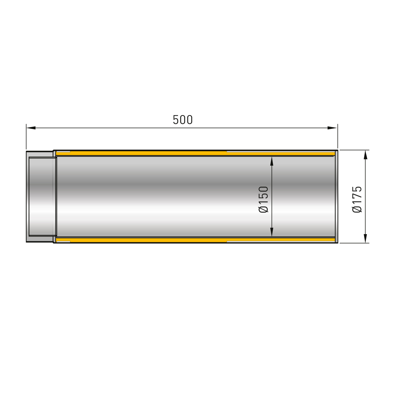 Raik Rauchrohr / Ofenrohr Izoker doppelwandig mit Isolierung, Durchmesser 150 mm, Länge 500 mm, Schwarz