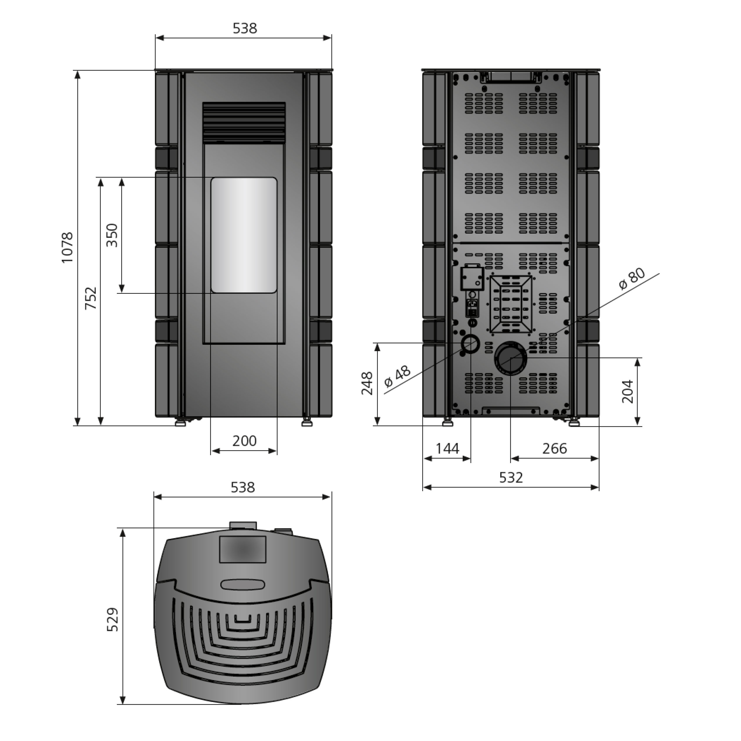 Justus Sia Pelletofen Stahl Schwarz / conStone Anthrazit