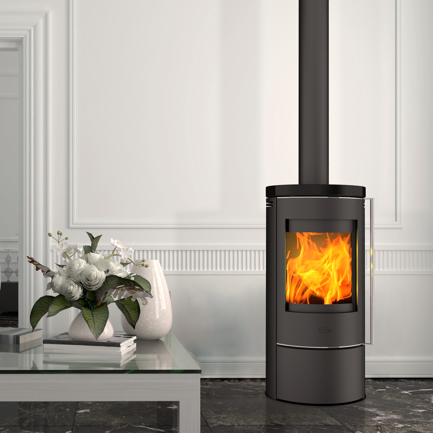 Fireplace Rondale Kaminofen Stahl Schwarz | Topplatte Keramik Schwarz