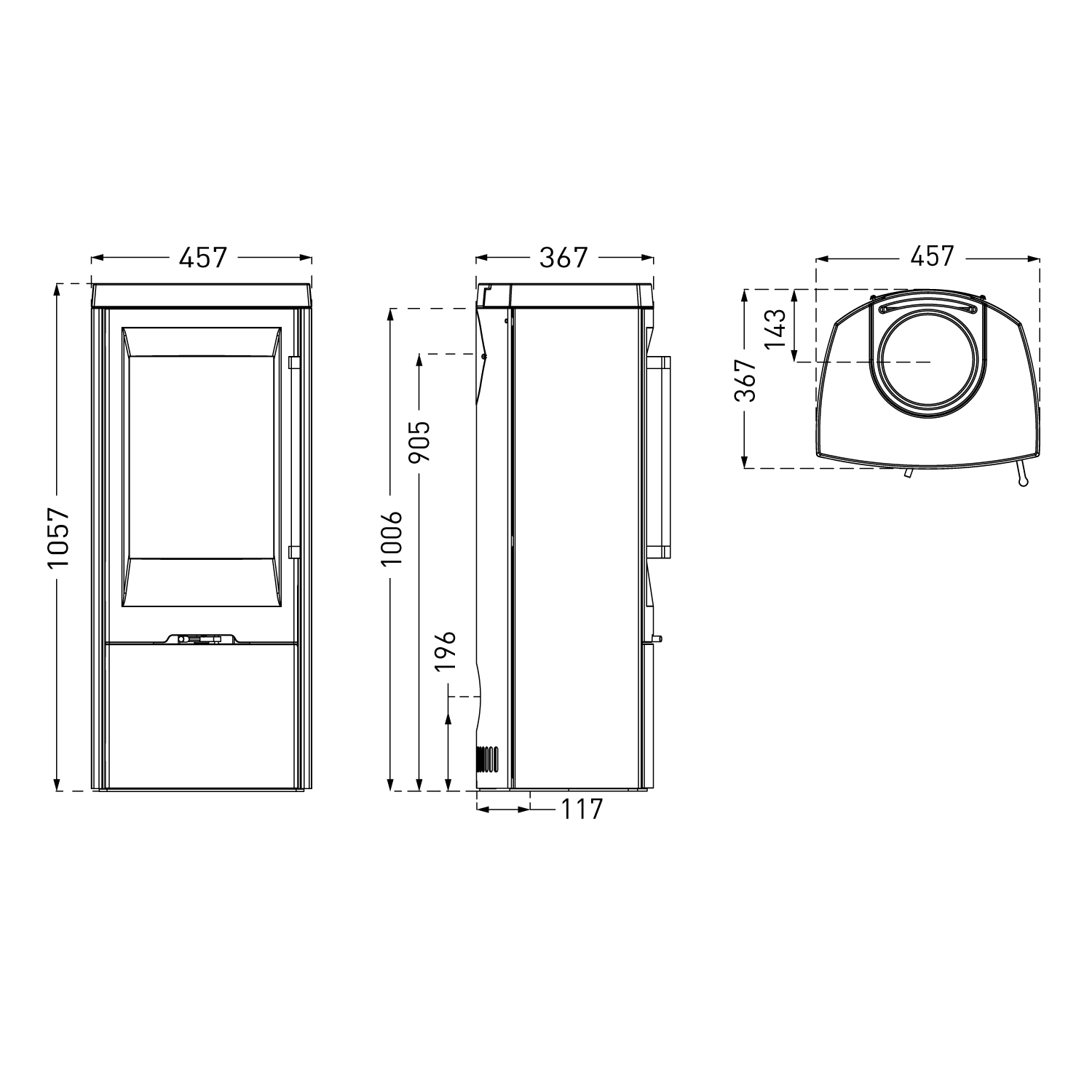 TermaTech TT30 Kaminofen Stahl Schwarz Rauchrohranschluss oben