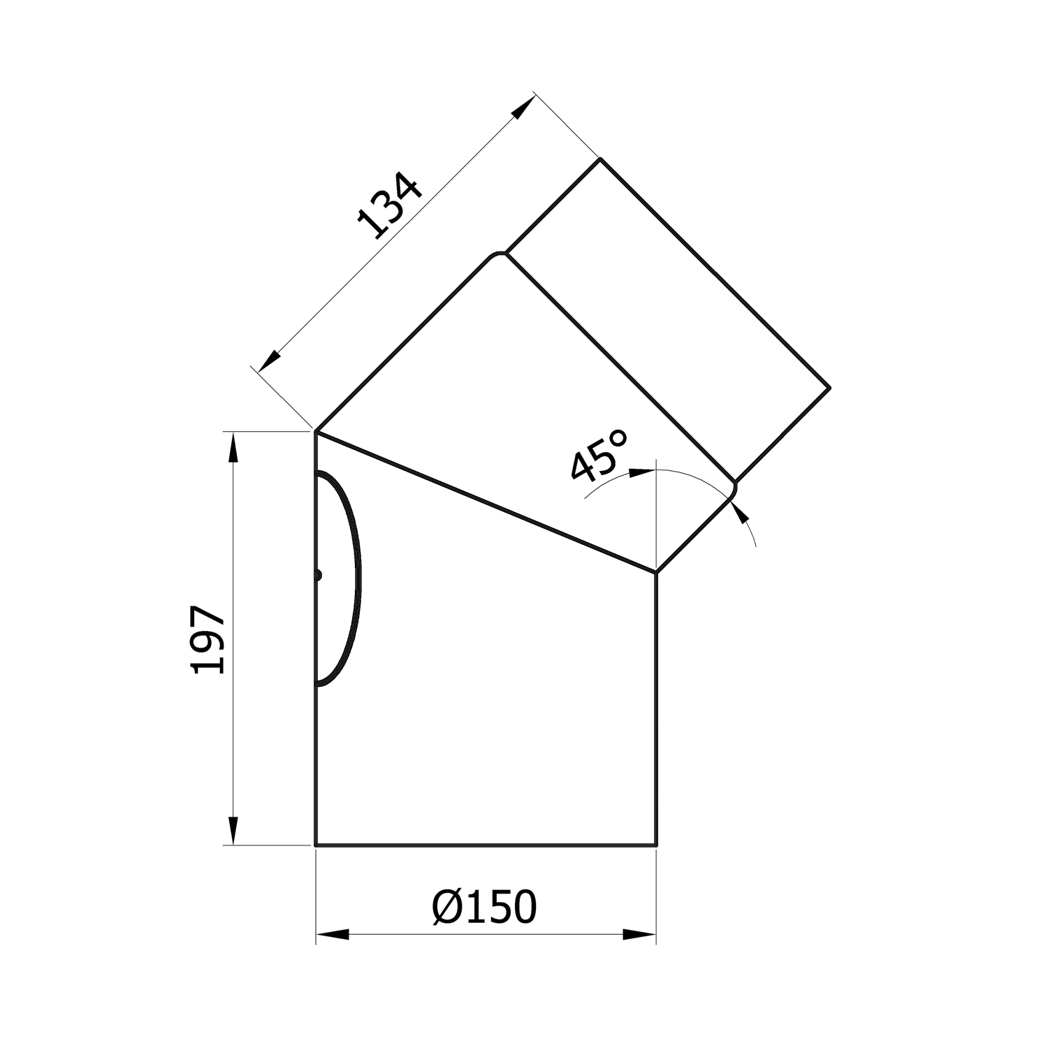 Raik Rauchrohrbogen / Ofenrohr 150mm - 45° mit Reinigungsöffnung gussgrau