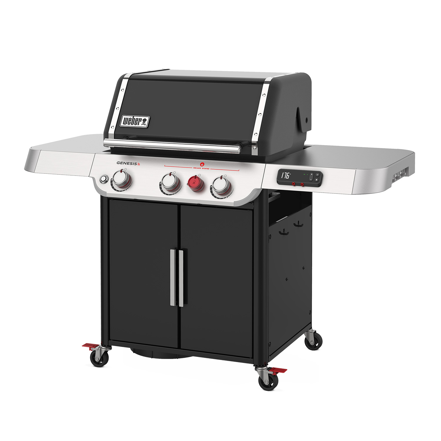 Weber Genesis EX-325S Smart Gas-Grillstation Schwarz + CRAFTED Grillkorb + CRAFTED Glasierter Pizzastein + CRAFTED Sear Grate