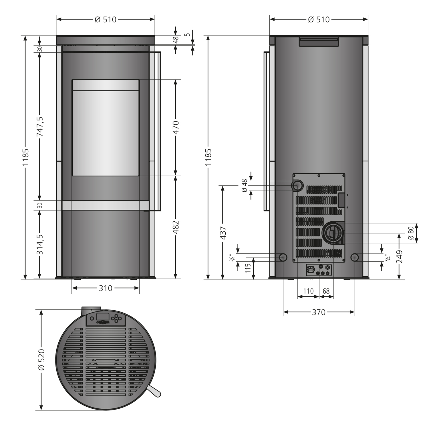 Oranier Carus Aqua 2.0 Wasserführender Pelletofen Stahl Schwarz / Kalkstein Cream