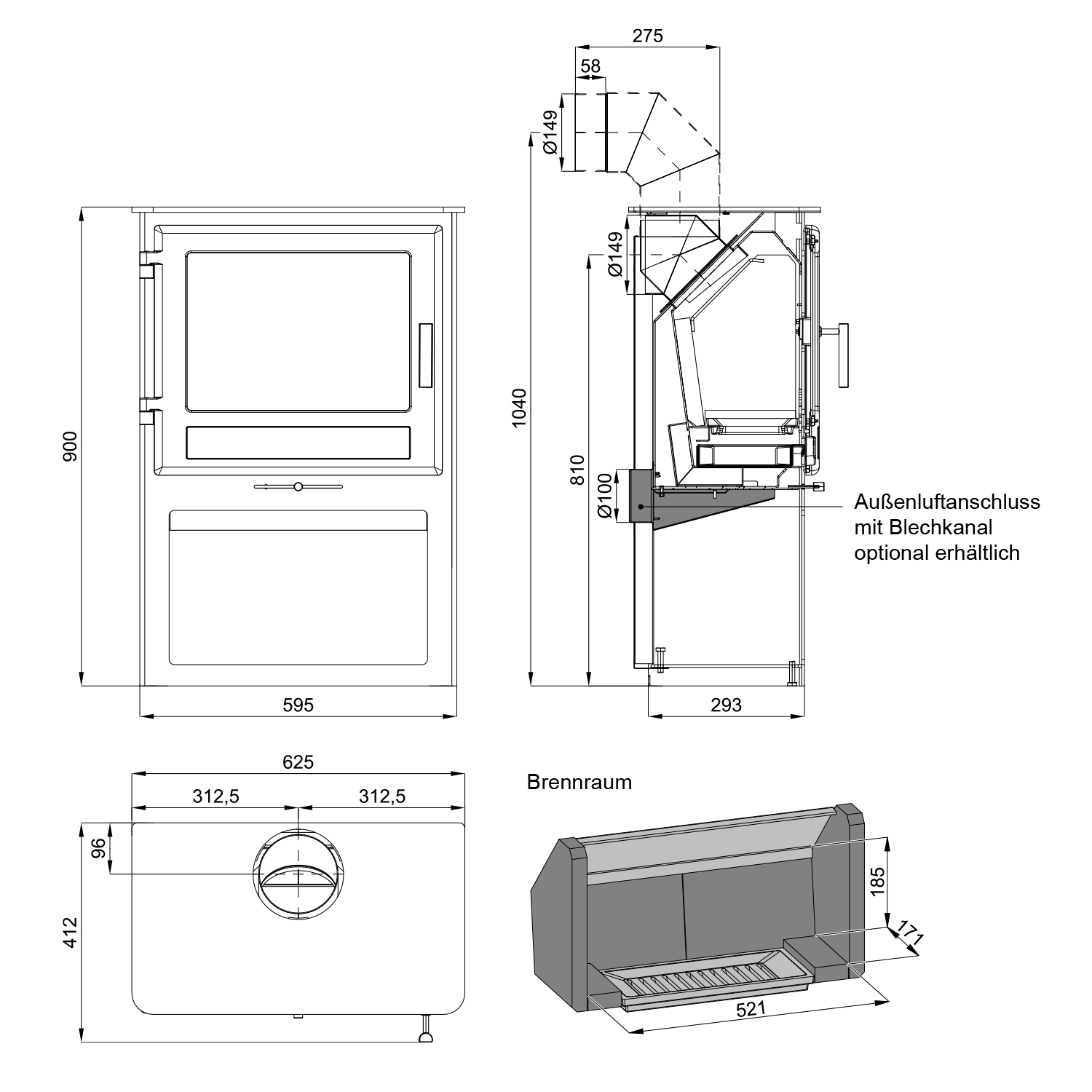 Haas+Sohn Skarnes Kaminofen mit Holzfach Perlschwarz