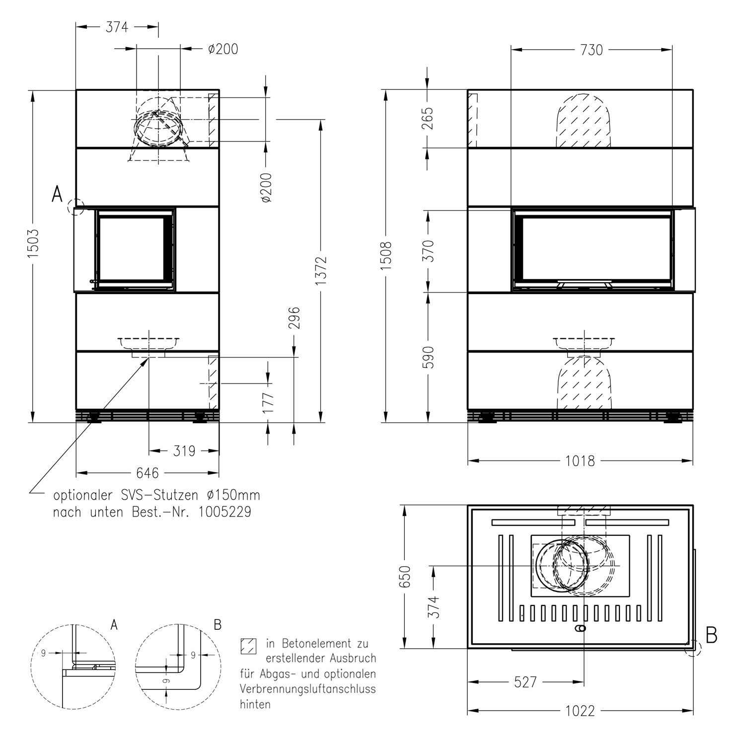 Spartherm Kaminbausatz SIM 1/3/Varia AS-2Rh-4S Natur