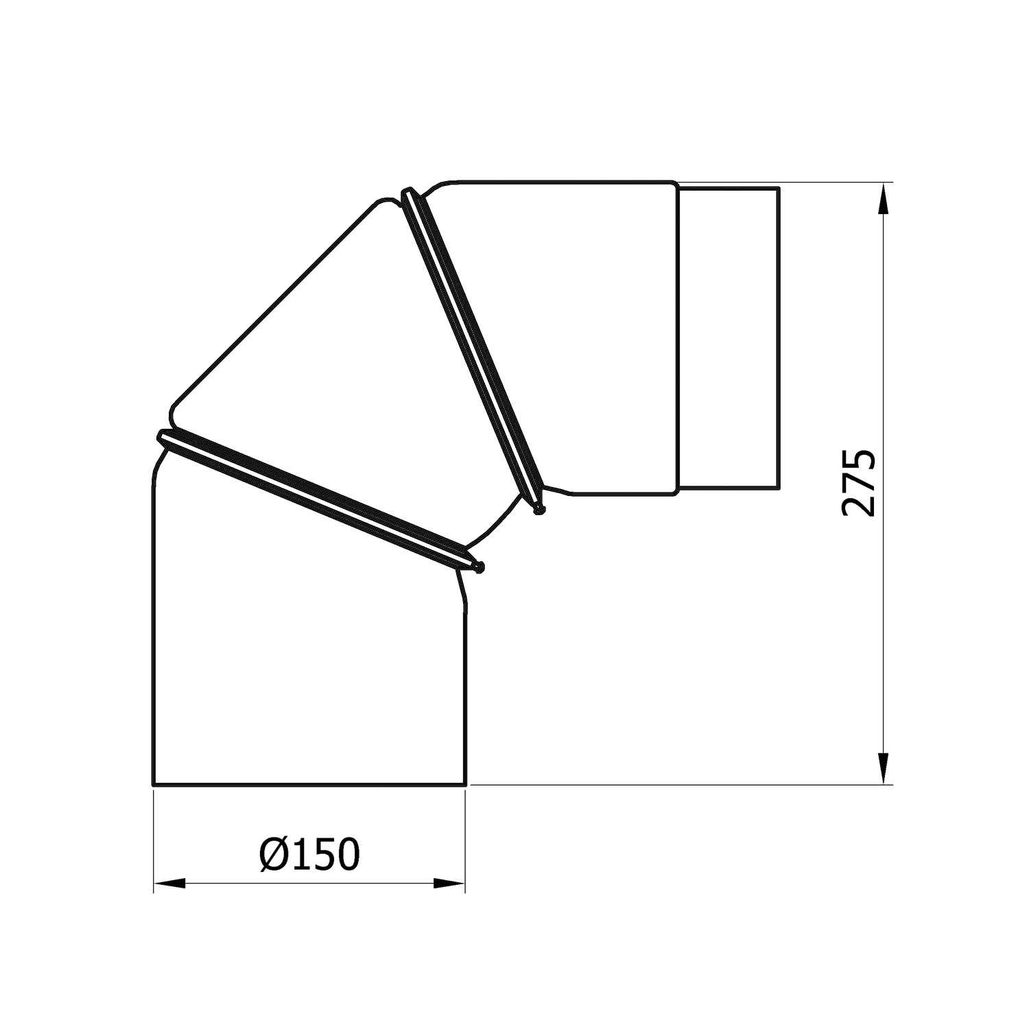 Raik Rauchrohrbogen / Ofenrohr 150mm - 0°-90° schwarz