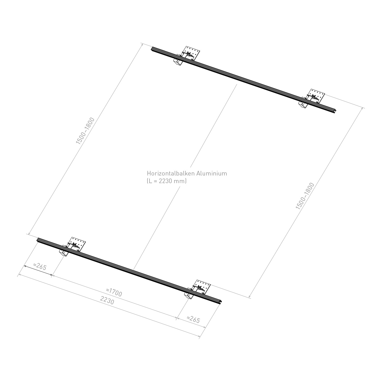 Sunex Standard Schrägdachmontageset 25-60 Grad für 2 Flachkollektoren Basicx 2.0