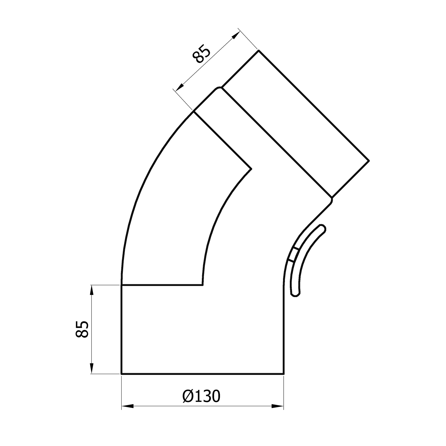 Raik Rauchrohrbogen / Ofenrohr 130mm - 45° gezogen schwarz