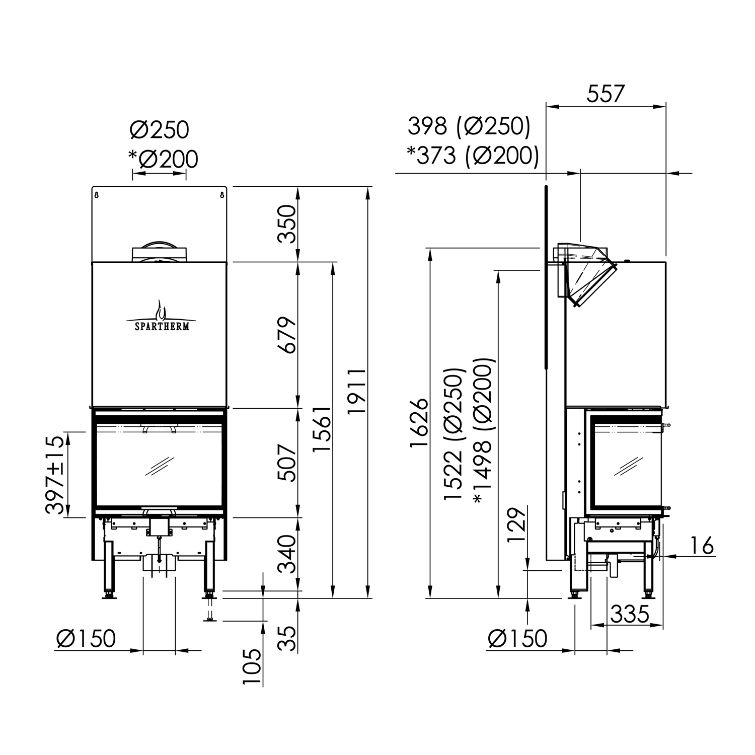 Spartherm Arte 3RL-60h-4S Kamineinsatz RRA Ø 200 mm