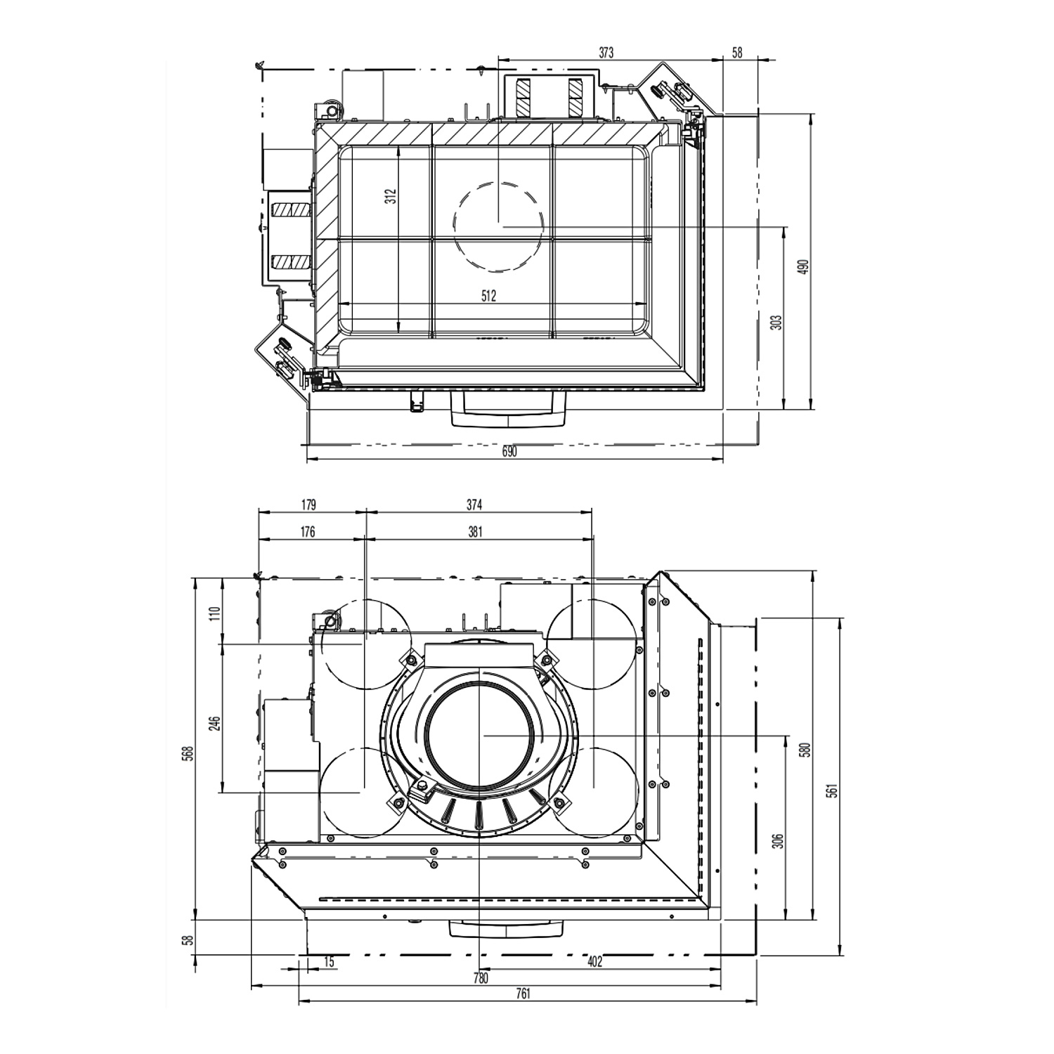 Austroflamm 69x49x57 S 2.0 Kamineinsatz Ecke rechts