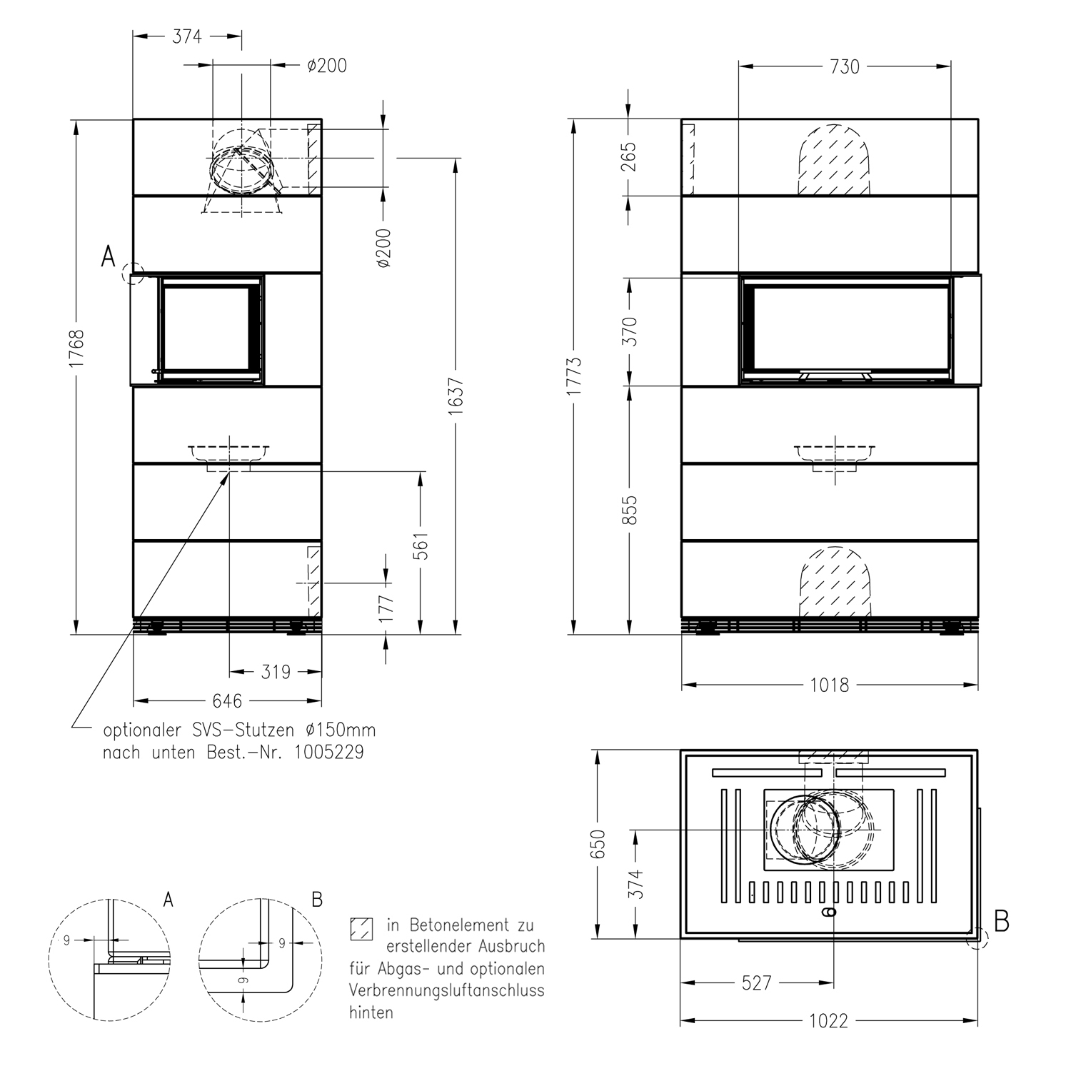 Spartherm Kaminbausatz SIM 1/3/Varia AS-2Rh-4S Natur