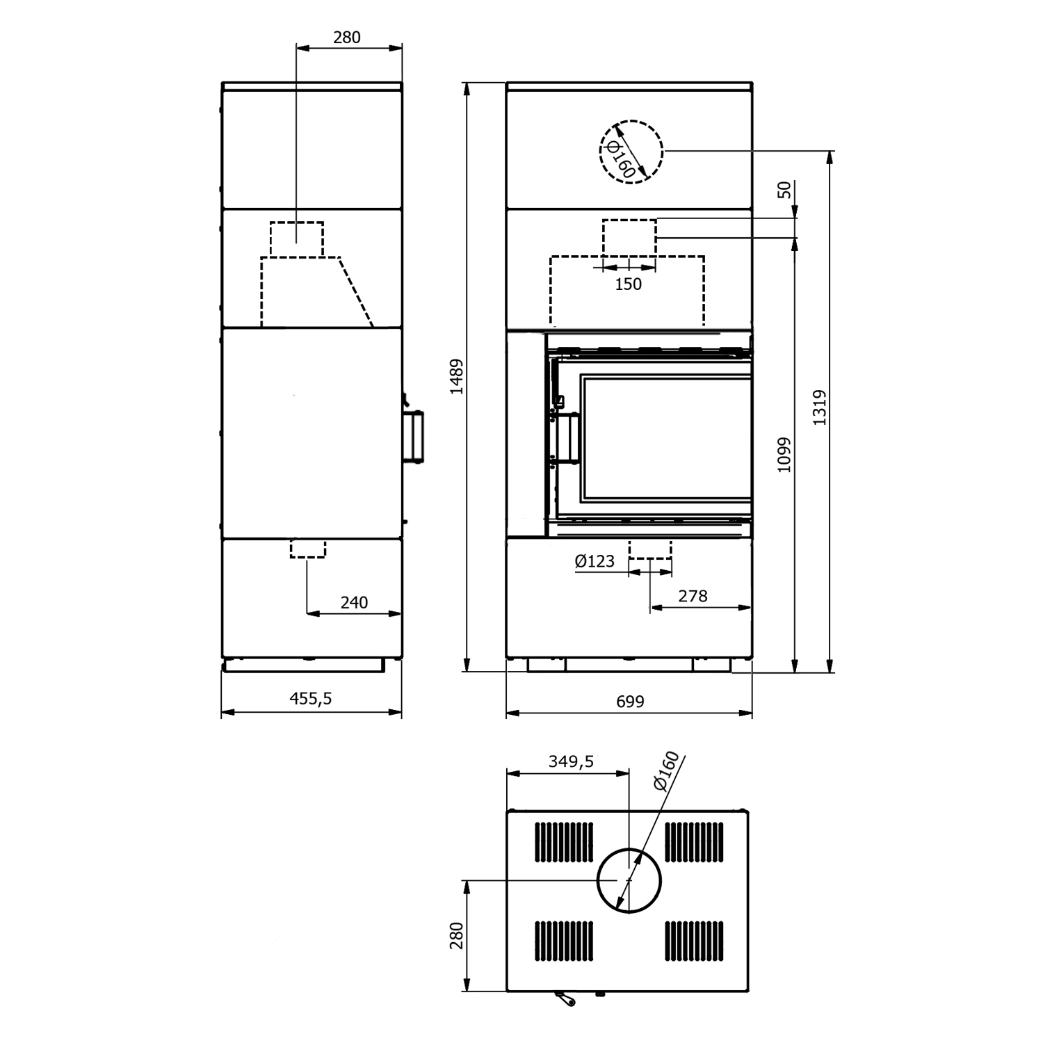 Wamsler Modulo 70/150 L rechts Kaminbausatz Schwarz